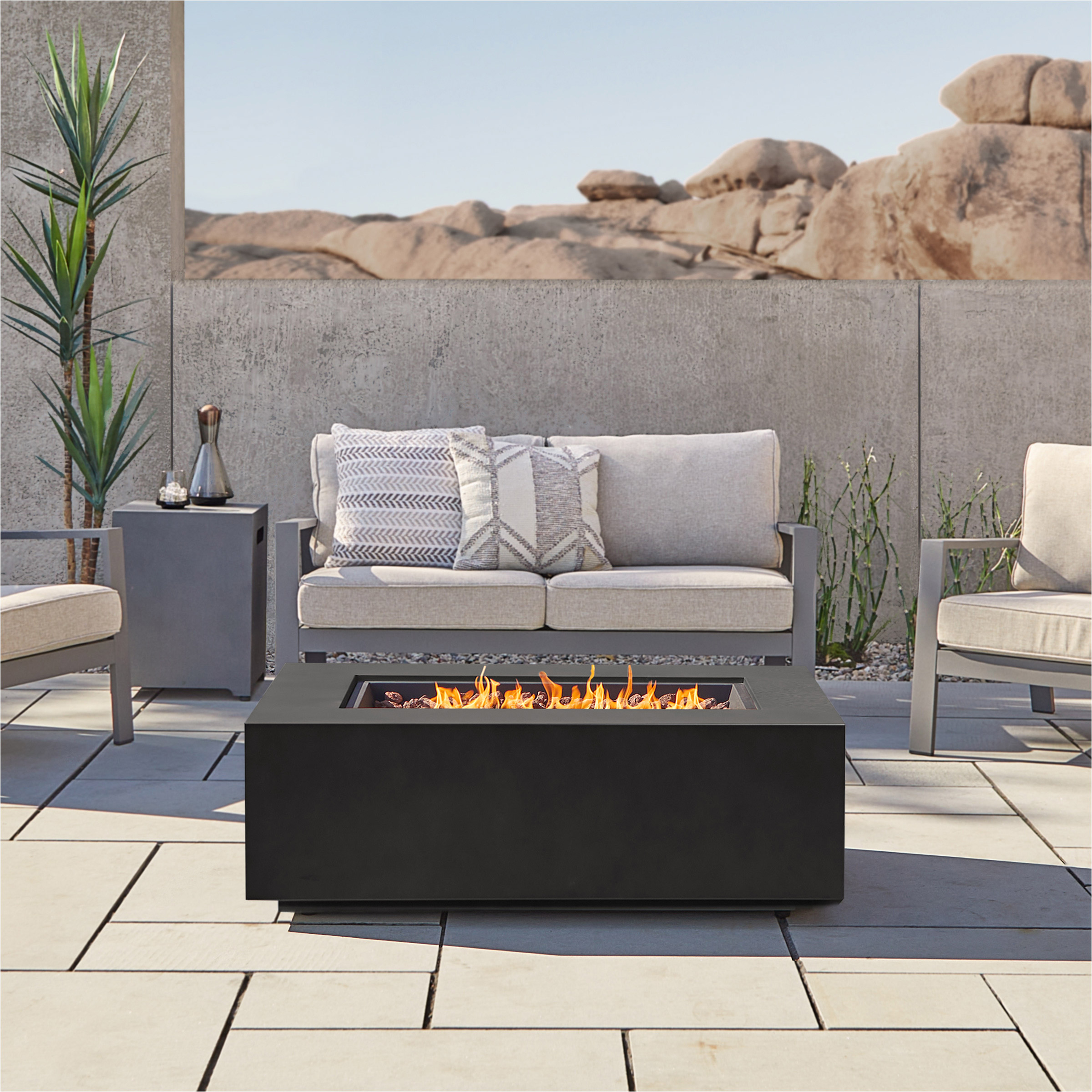 Real Flame Aegean Steel 42 in. Rectangle Fireplace
