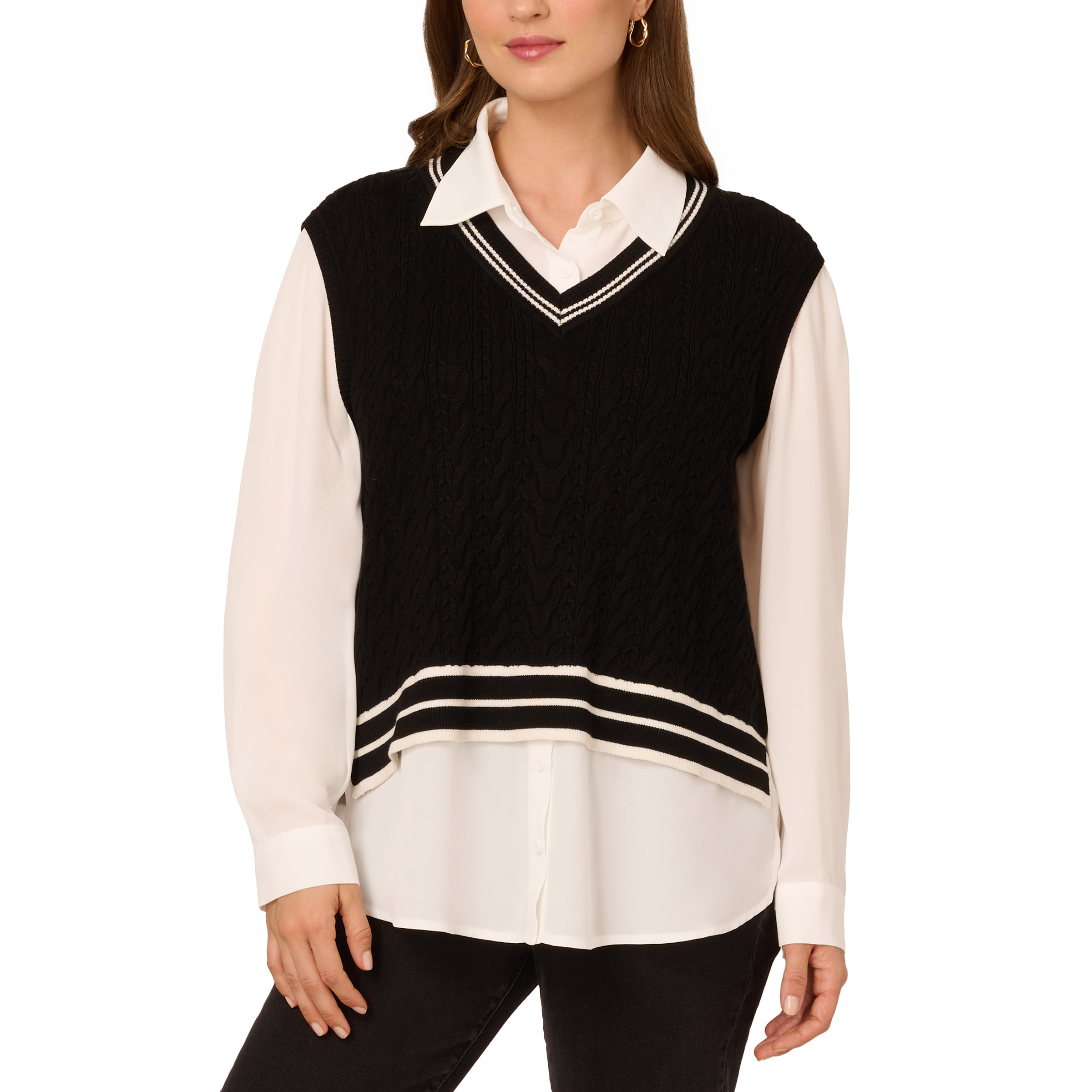 Adrianna Papell Women's Twofer Sweater Vest Blouse