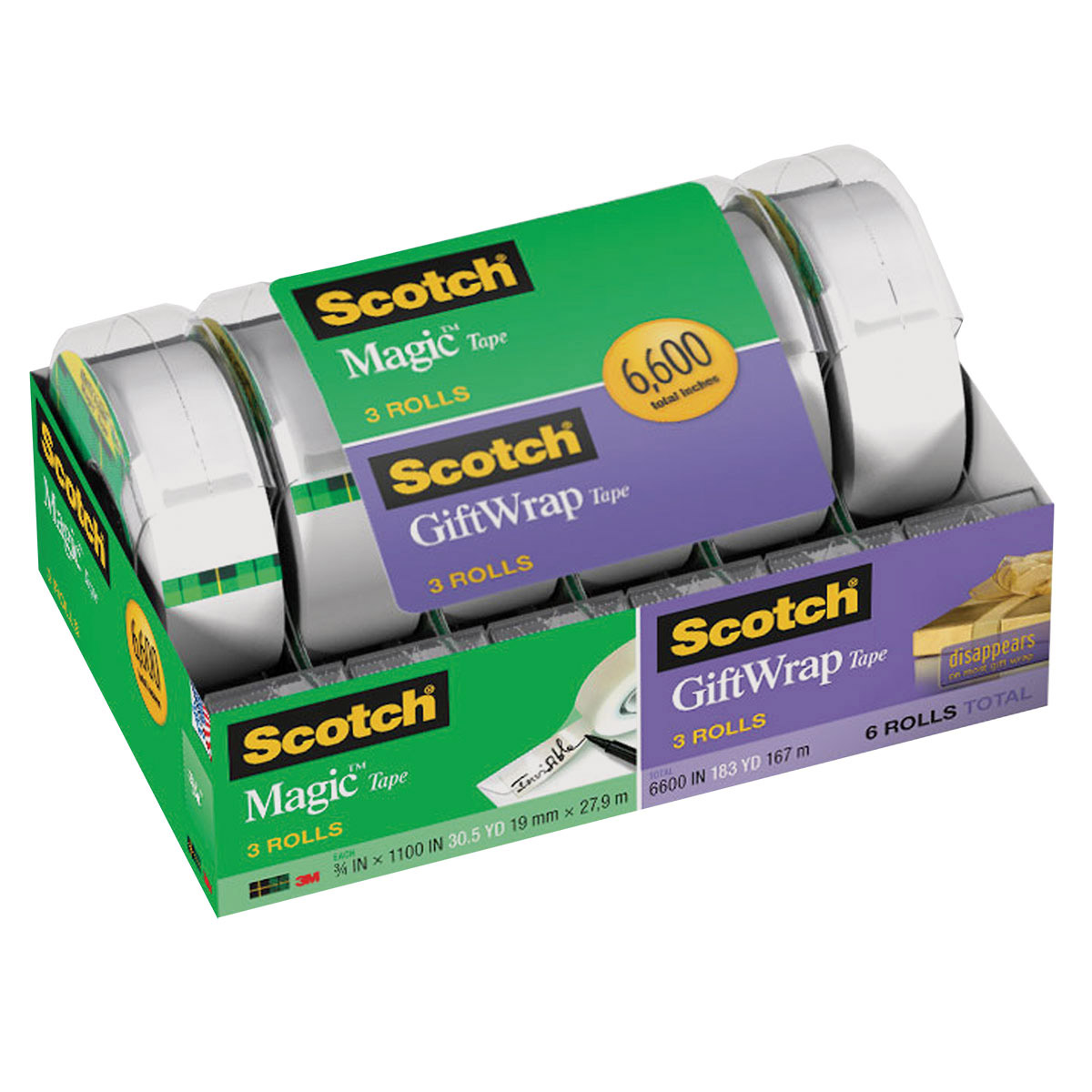 3M Scotch Magic Tape/Gift Wrap Tape  6600" Total  6-pack