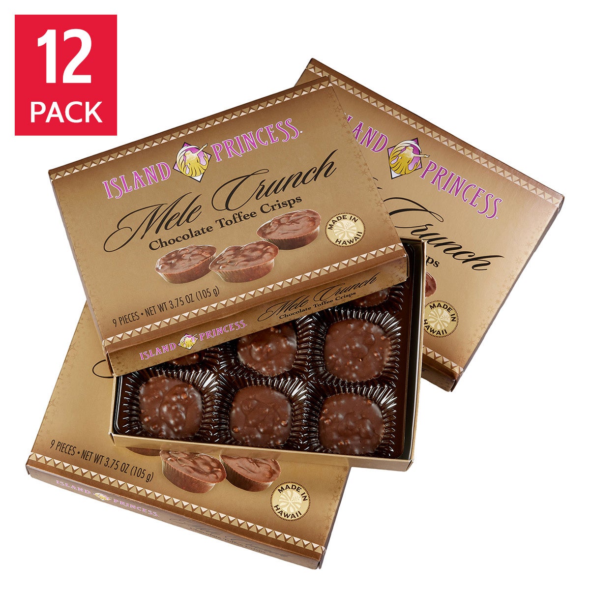 Island Princess Mele Crunch Chocolate Toffee Crisps, 12-pack, 45