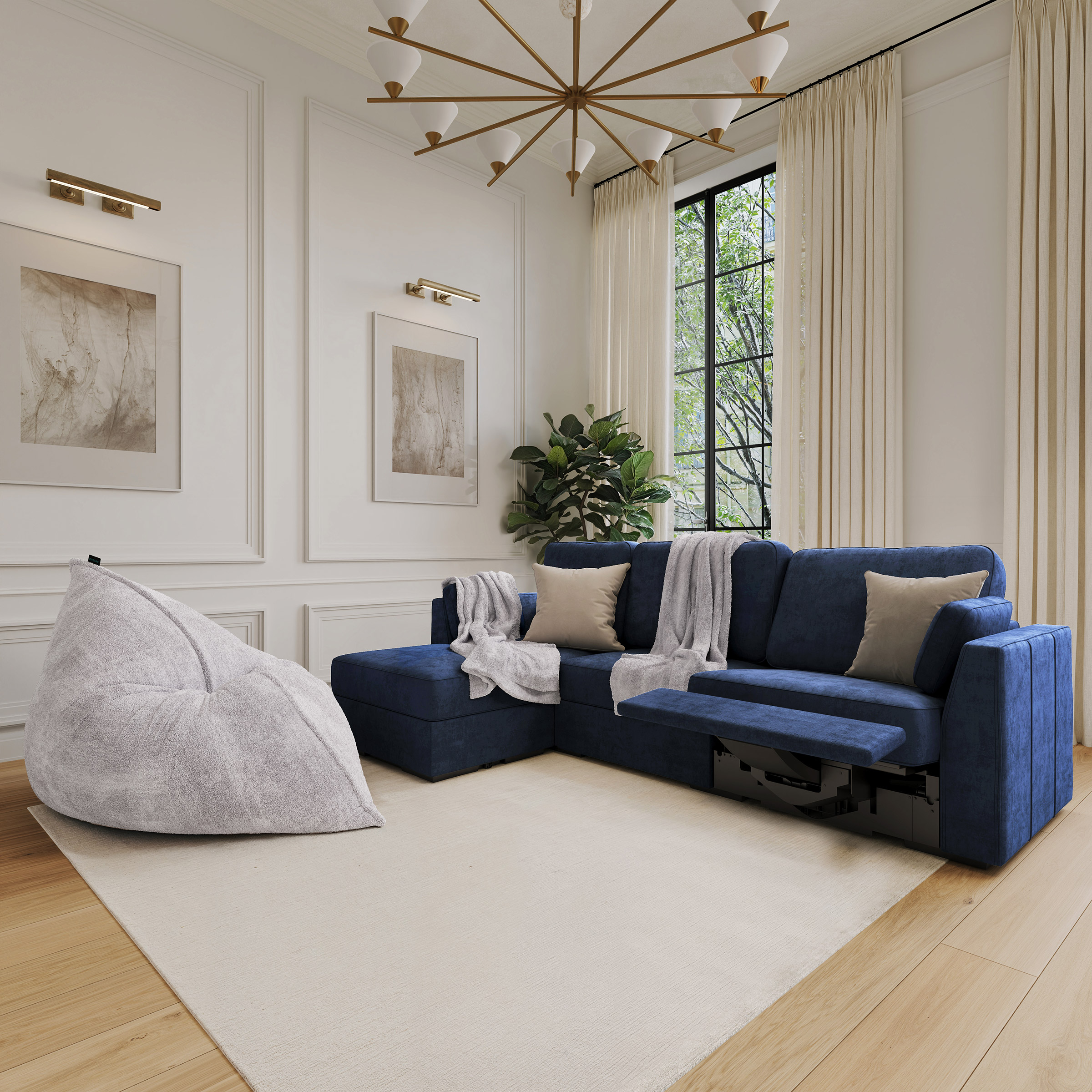 Lovesac Modular Sectional Sofa Bundle 4 Seats/5 Angled Sides with Power Recliner and Storage