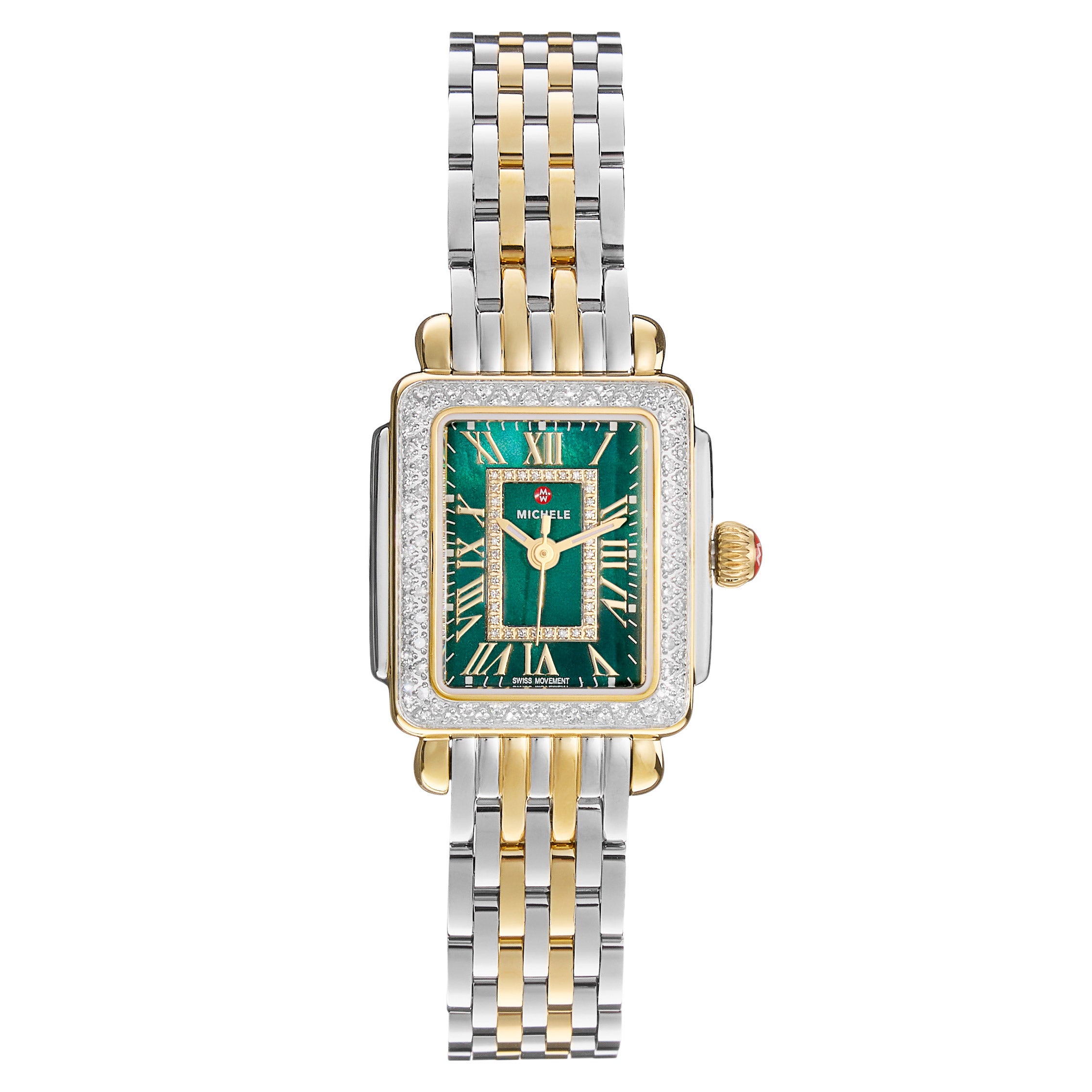 Michele Deco Madison Mini 18K Two-Tone Green Dial Quartz Women's