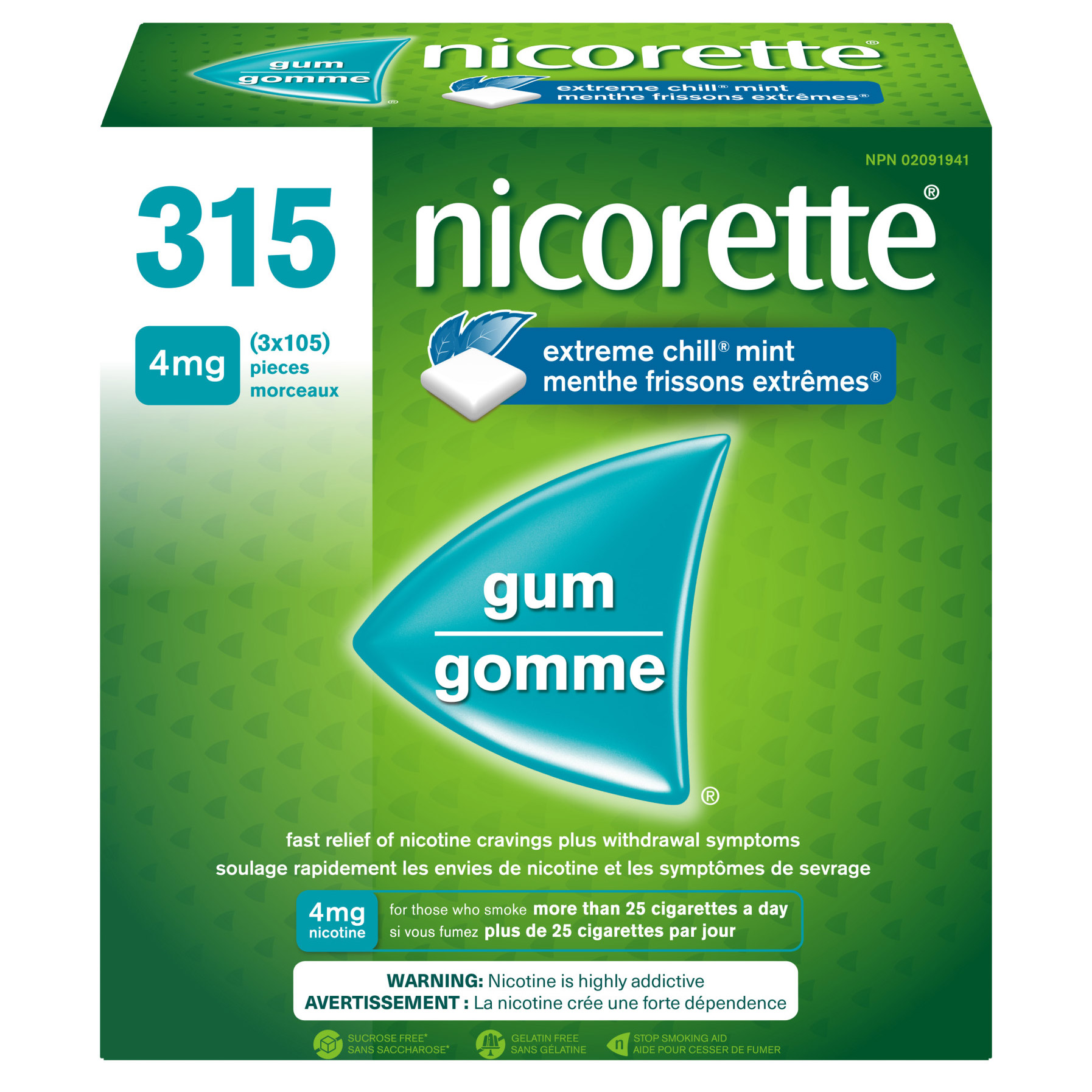 Nicorette Extreme Chill 4mg Mint Gum - 3 x 105 pieces