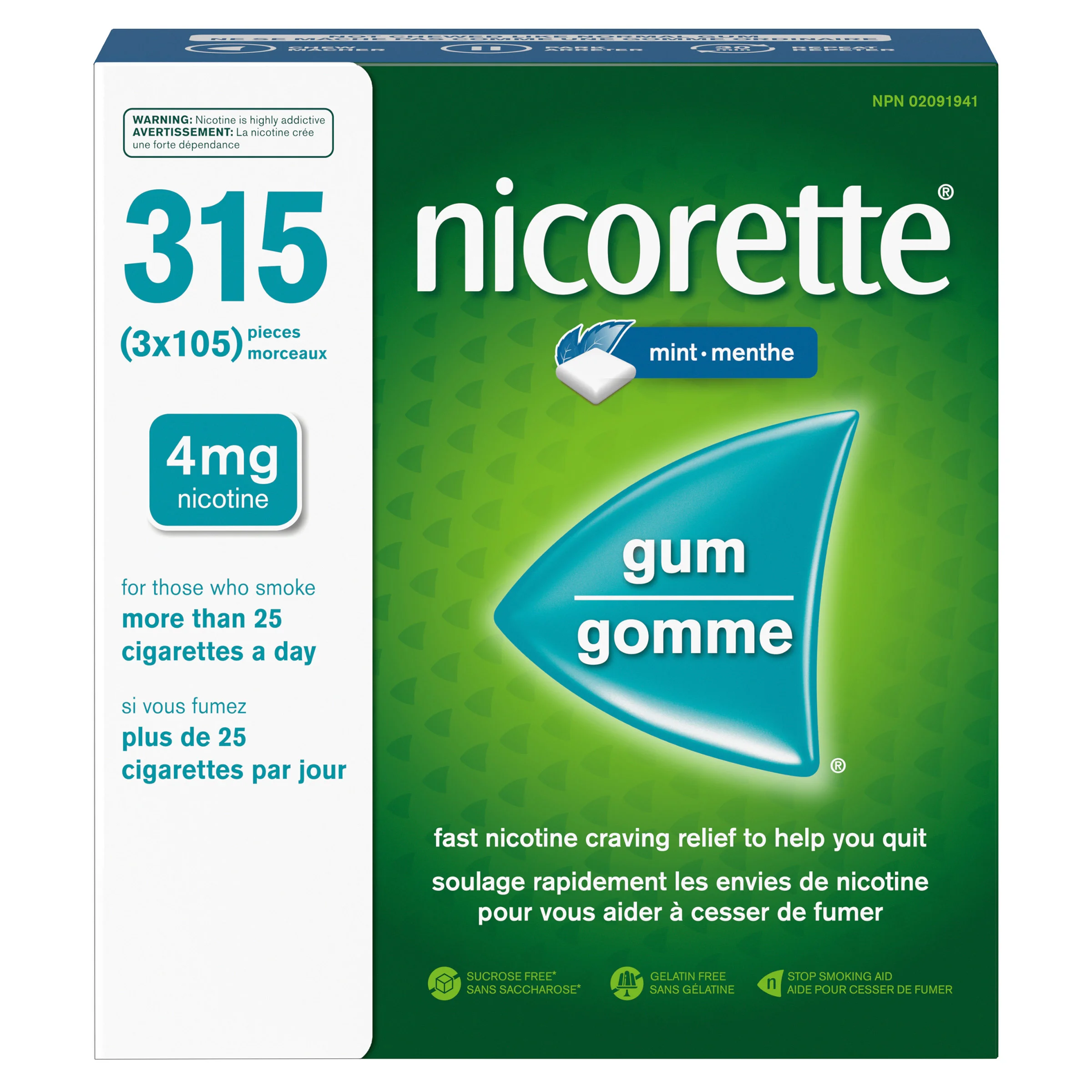 Nicorette Mint Gum 4mg, 3 x 105 pieces | Costco