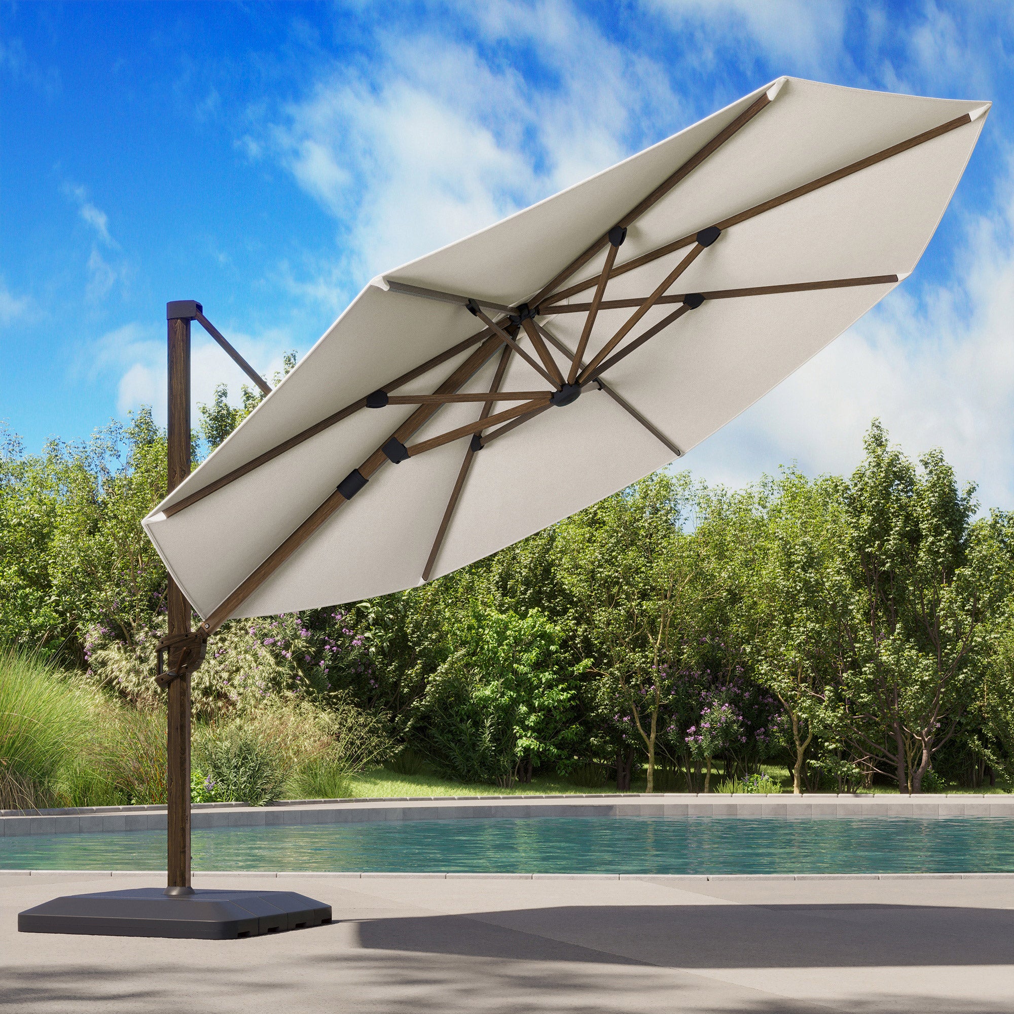 backyard patio umbrellas Amazon.com : SUPERJARE 13FT Outdoor Patio Umbrella with Base Included,  Double Sided Pool Umbrellas with Fade Resistant Canopy, Large Table Umbrella  for Deck, Market, Backyard
