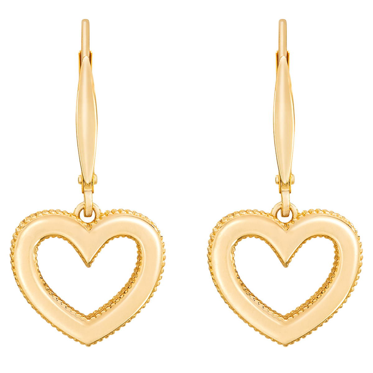 High Polish and Filigree Heart Shape Dangle Earrings in Yellow