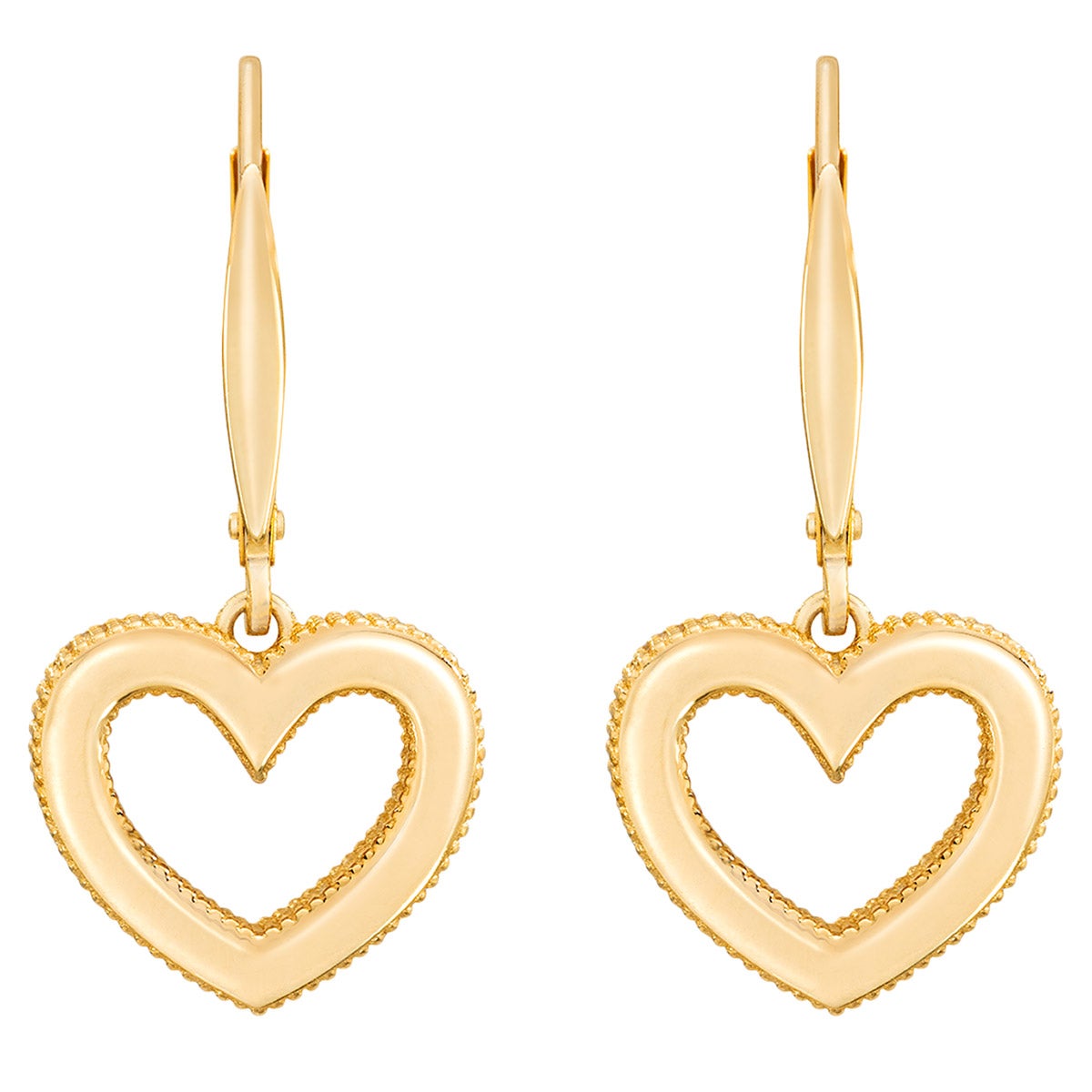 High Polish and Filigree Heart Shape Dangle Earrings in Yellow
