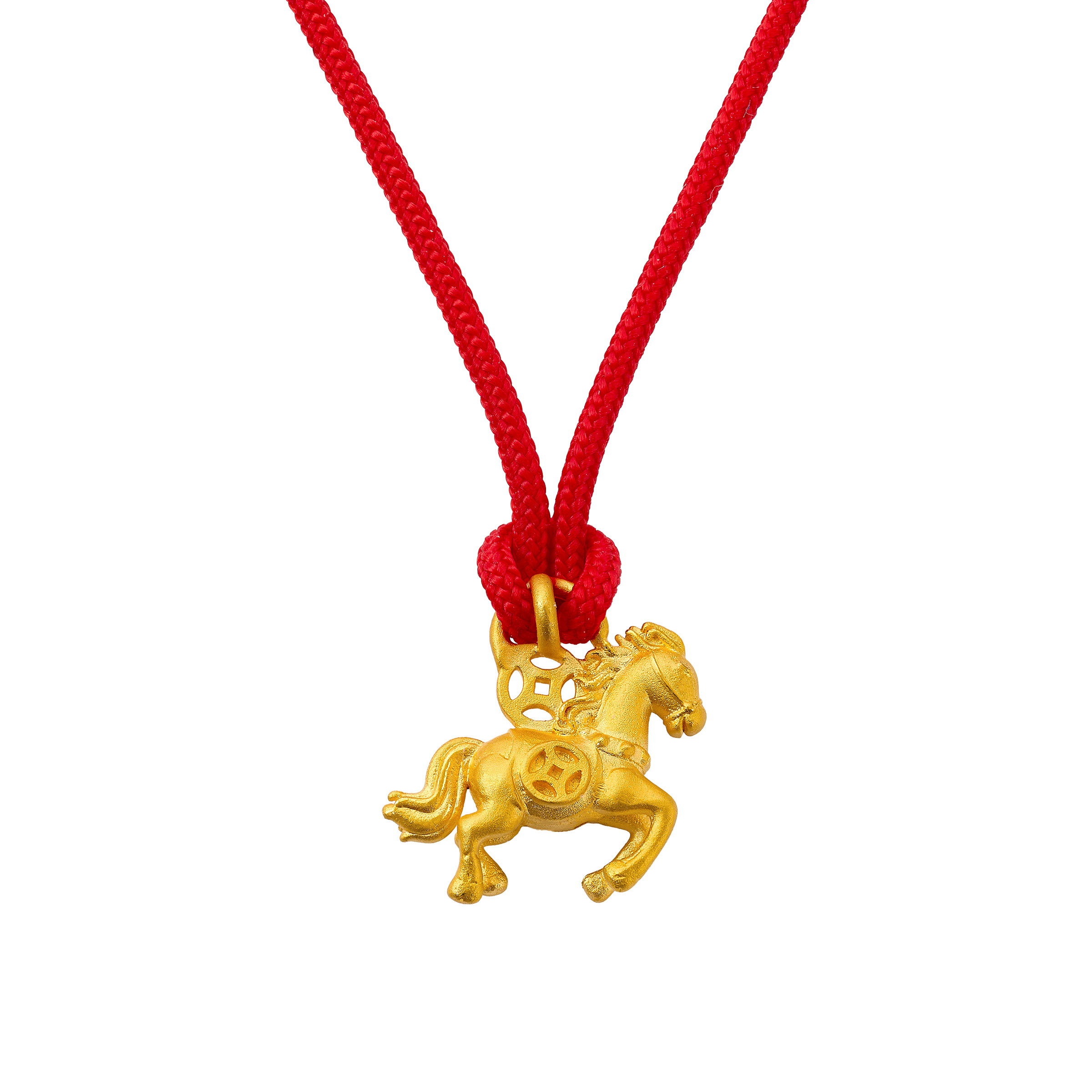 Satin Finish Horse Charm Pendant in 24-kt Yellow Gold on Braided Nylon Cord