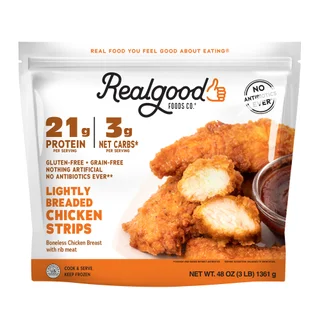 Real Good Food Lightly Breaded Chicken Strips, 3 lbs