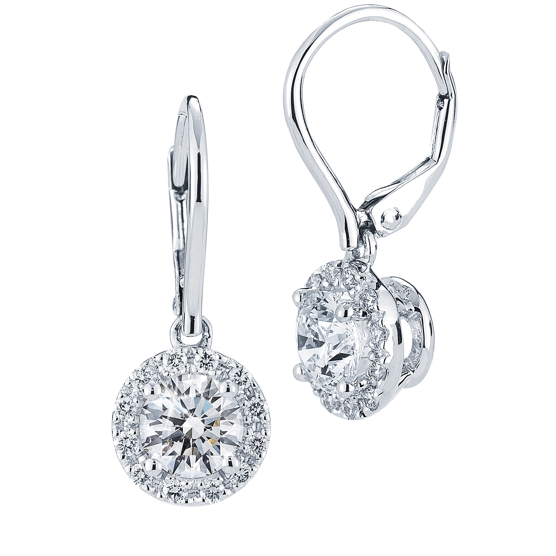 Round Brilliant Diamond Halo Drop Earrings (1.23 ctw)