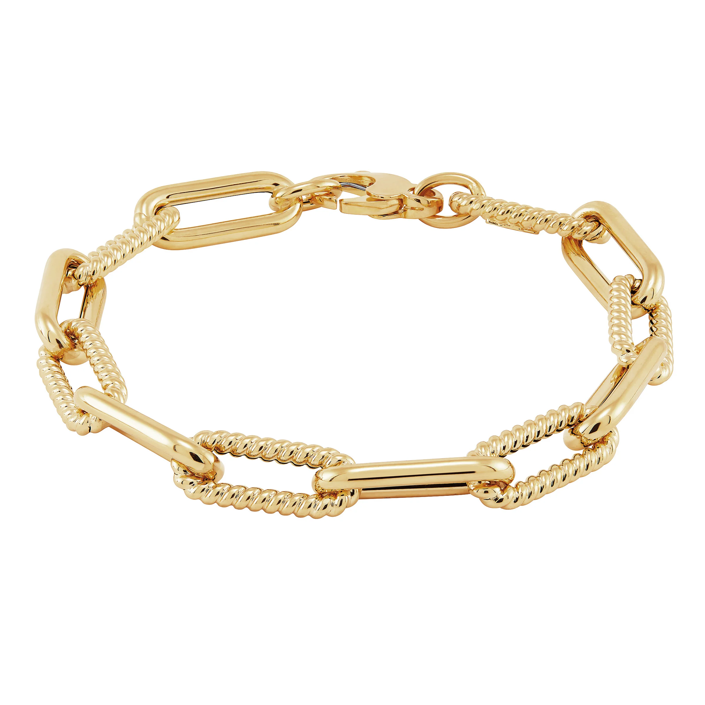 18kt Yellow Gold High Polish & Textured Paperclip Bracelet | Costco