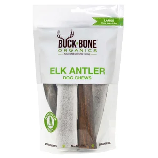 BUCK BONE ORGANICS ELK ANTLER DOG CHEW LARGE 4 PCS 1.5 LBS