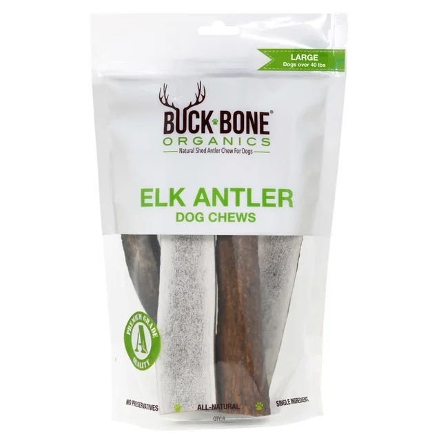 BUCK BONE ORGANICS ELK ANTLER DOG CHEW LARGE 4 PCS