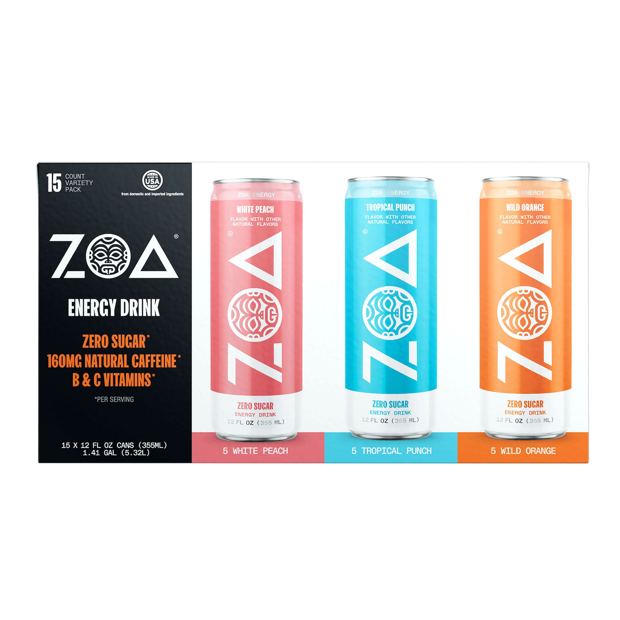 ZOA Zero Sugar Energy Drink, Variety Pack, 12 fl oz, 15-count | Costco