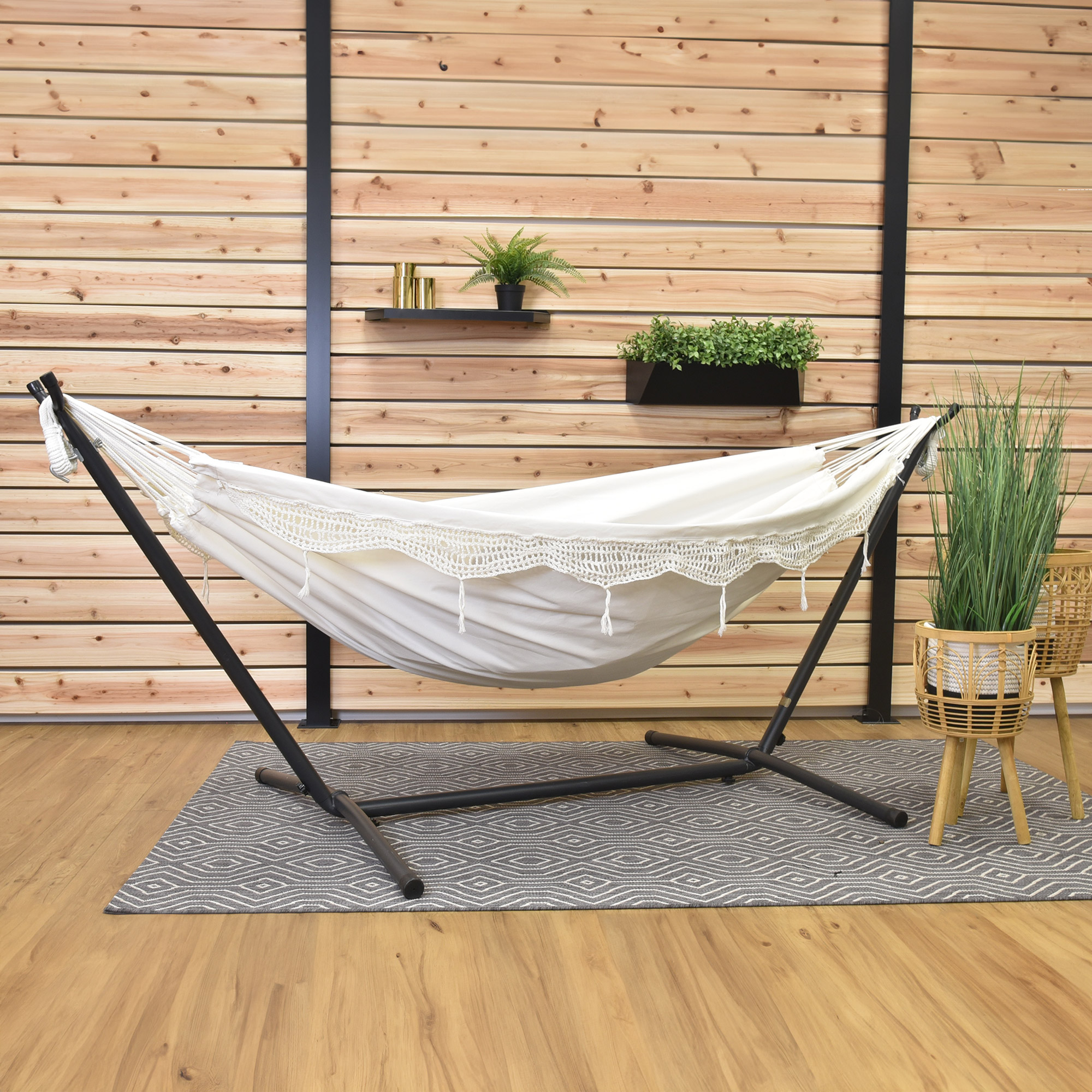 Vivere Cotton Hammock with Steel Frame and Premium Carry Bag (9 ft
