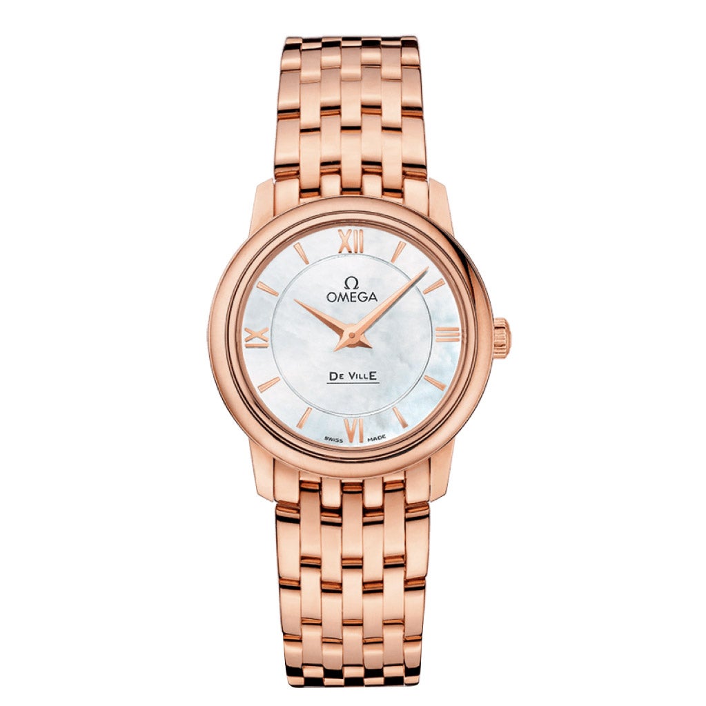 Omega De Ville Prestige Mother of Pearl Dial 18kt Red Gold Quartz