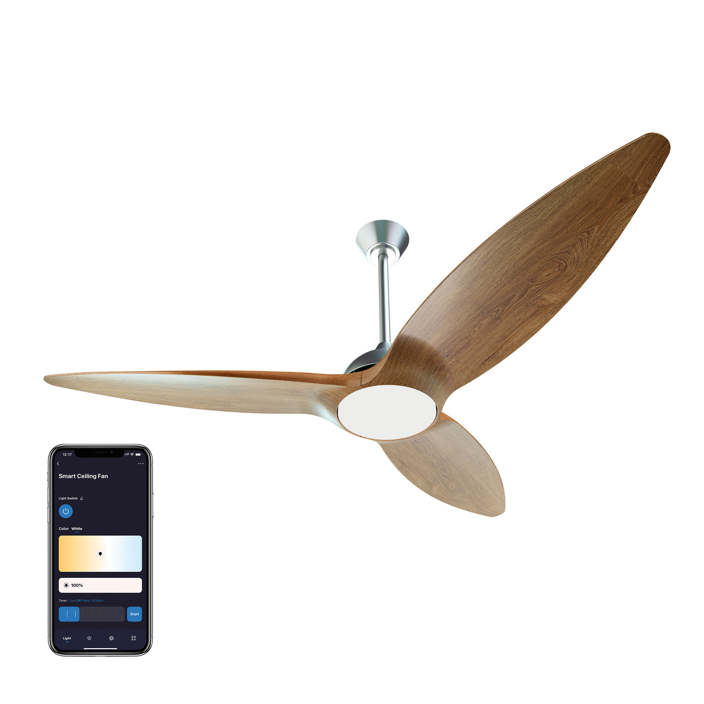 Atomi Smart Slique 60” Wi-Fi Outdoor Ceiling Fan with Color Changing Integrated LED Light and Remote