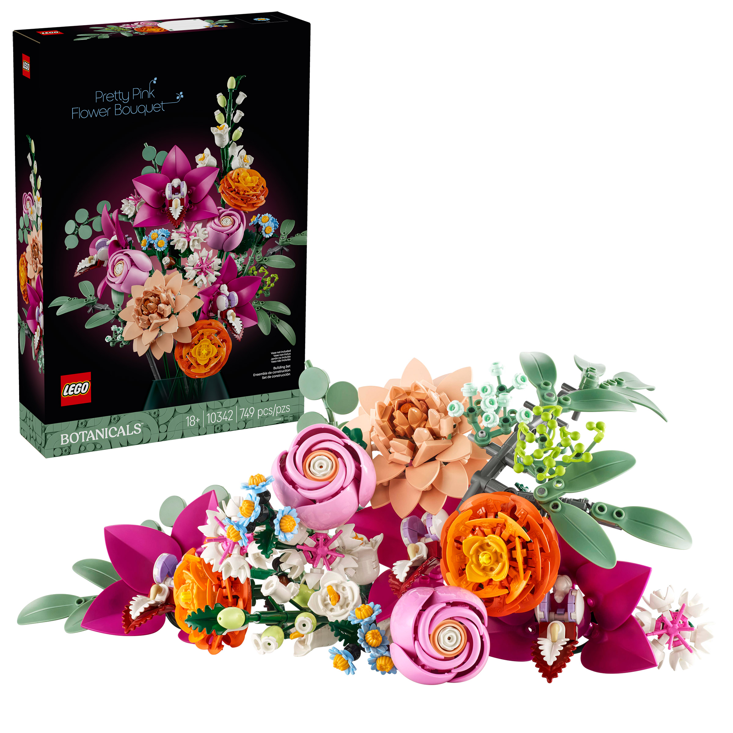 LEGO Botanicals Pretty Pink Flower Bouquet Floral Decor 10342 with bonus LEGO Cherry Blossoms Celebration Gift, White and Pink Cherry Blossom 40725