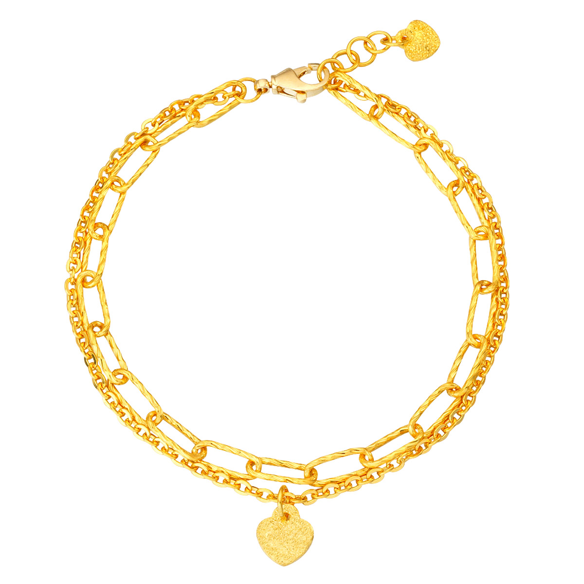 Paperclip and Bead Bracelet with Heart Charm in  24-kt Yellow Gold