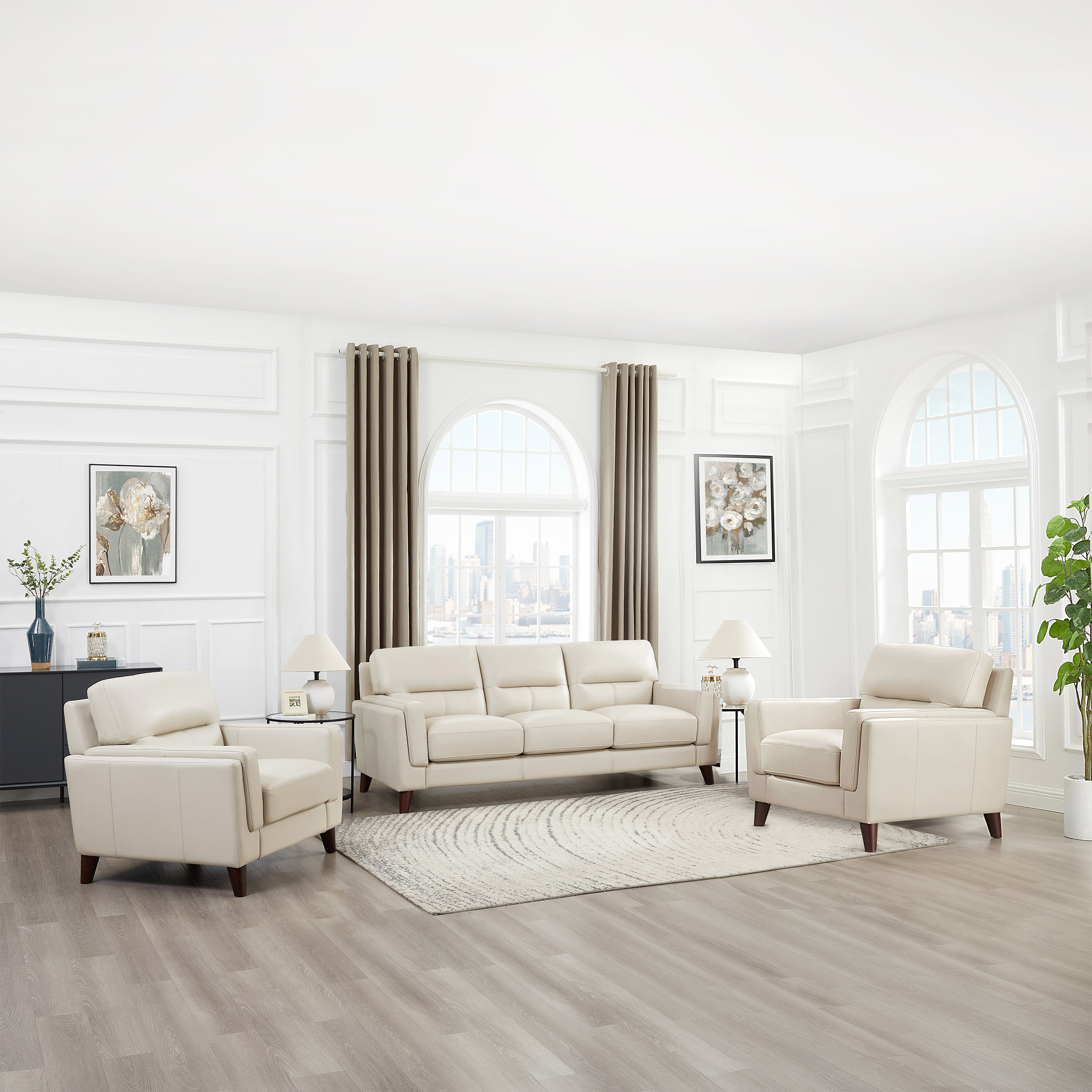 Prospera Home Tampa Top Grain Leather Sofa and 2 Chairs