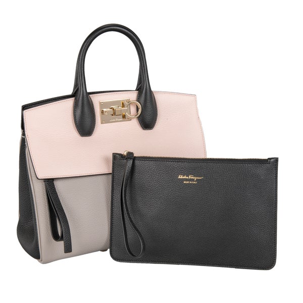 Ferragamo Studio Bag, Gray/Pink/Black | Costco Ferragamo Studio Bag, Gray/Pink/Black | Costco