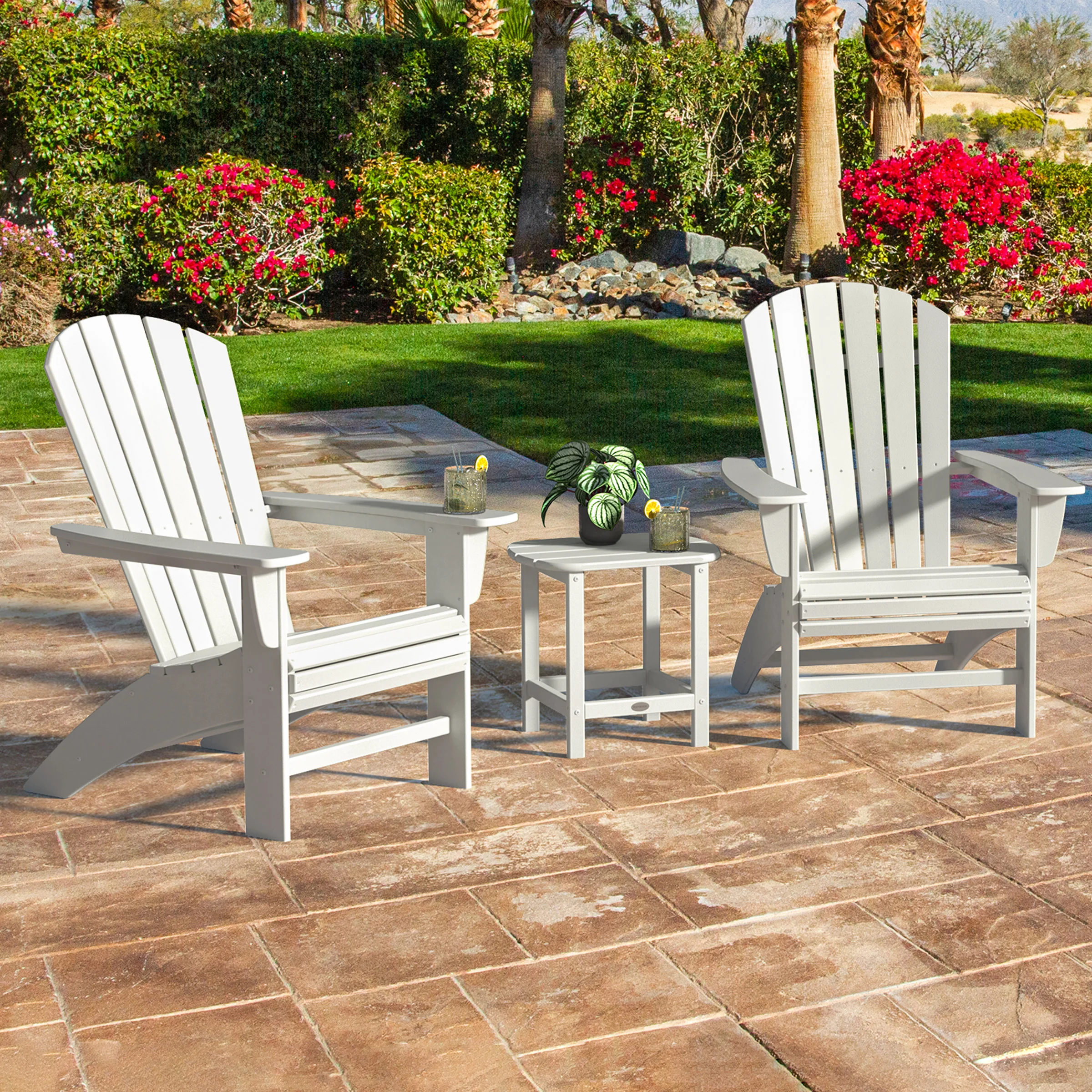 POLYWOOD Portside 3-piece Outdoor Patio Shellback Adirondack Set - White