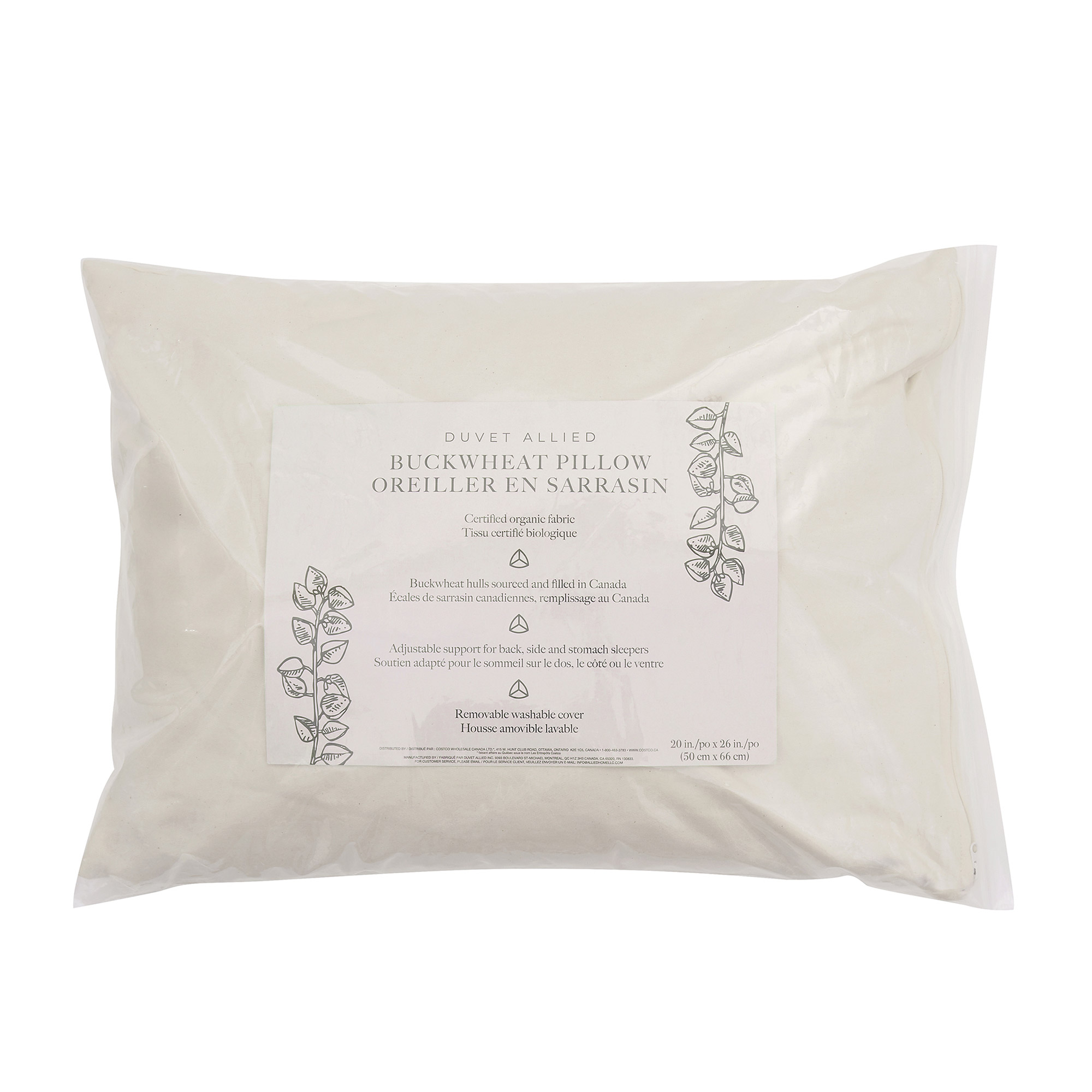 Allied Home Organic Cotton Cover Buckwheat Pillow