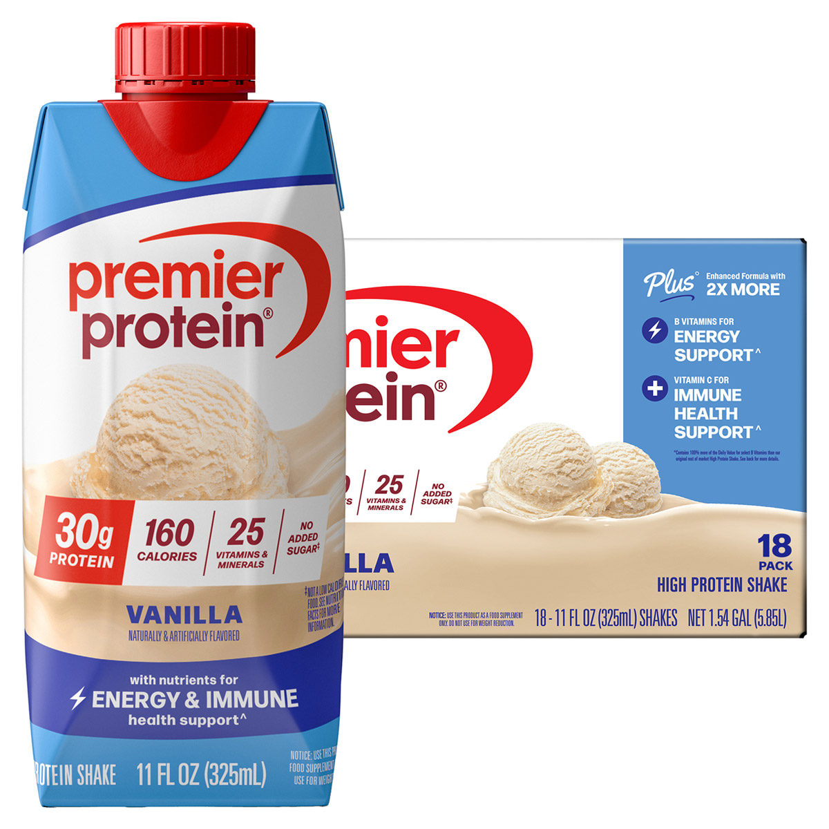 Premier 30g Protein PLUS Energy and Immune Support Shakes  Vanilla  11 fl oz  18-pack