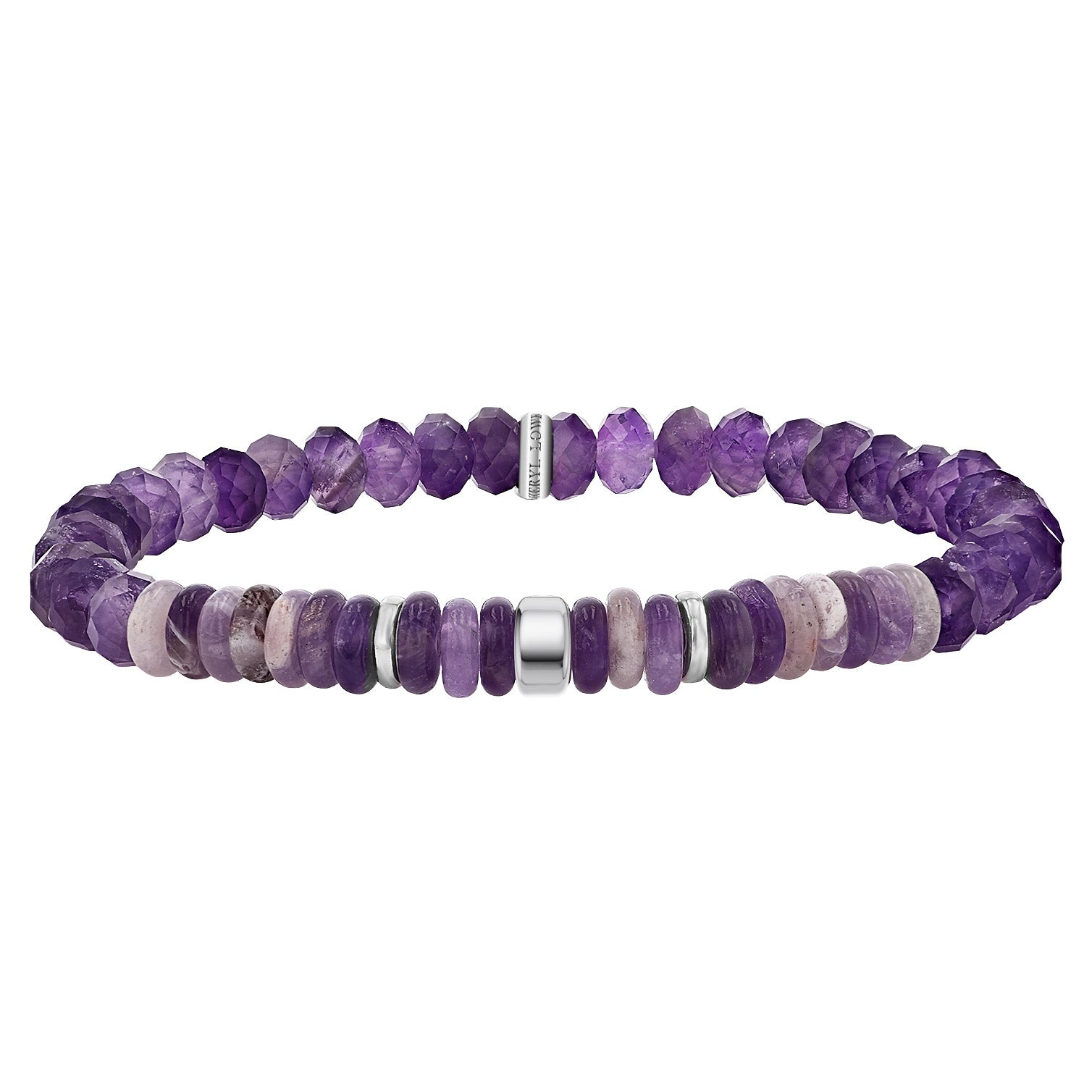 (新品)希少 amethystプレート20.5cm Sheryl Lowe Amethyst 6mm Beaded Bracelet with Rondelle Accent