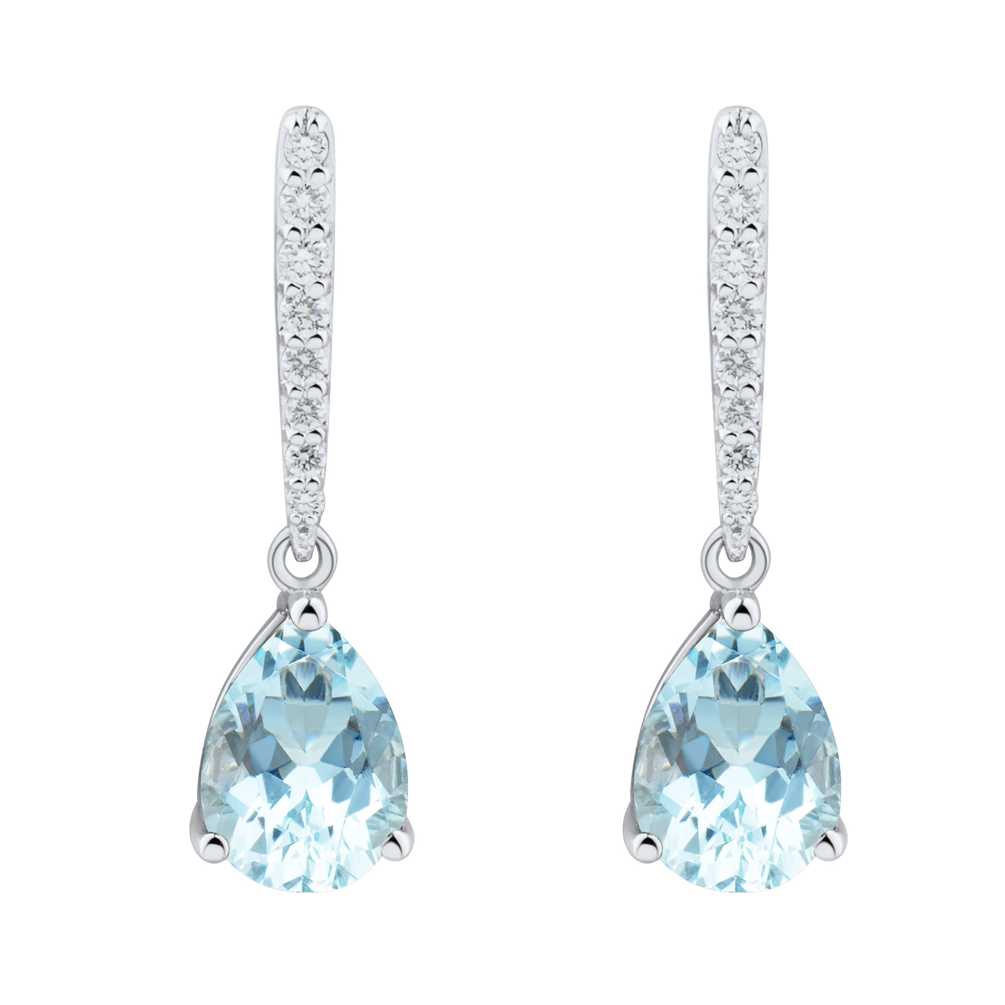 Pear Cut Aquamarine and Diamond Earrings (0.07 ctw)