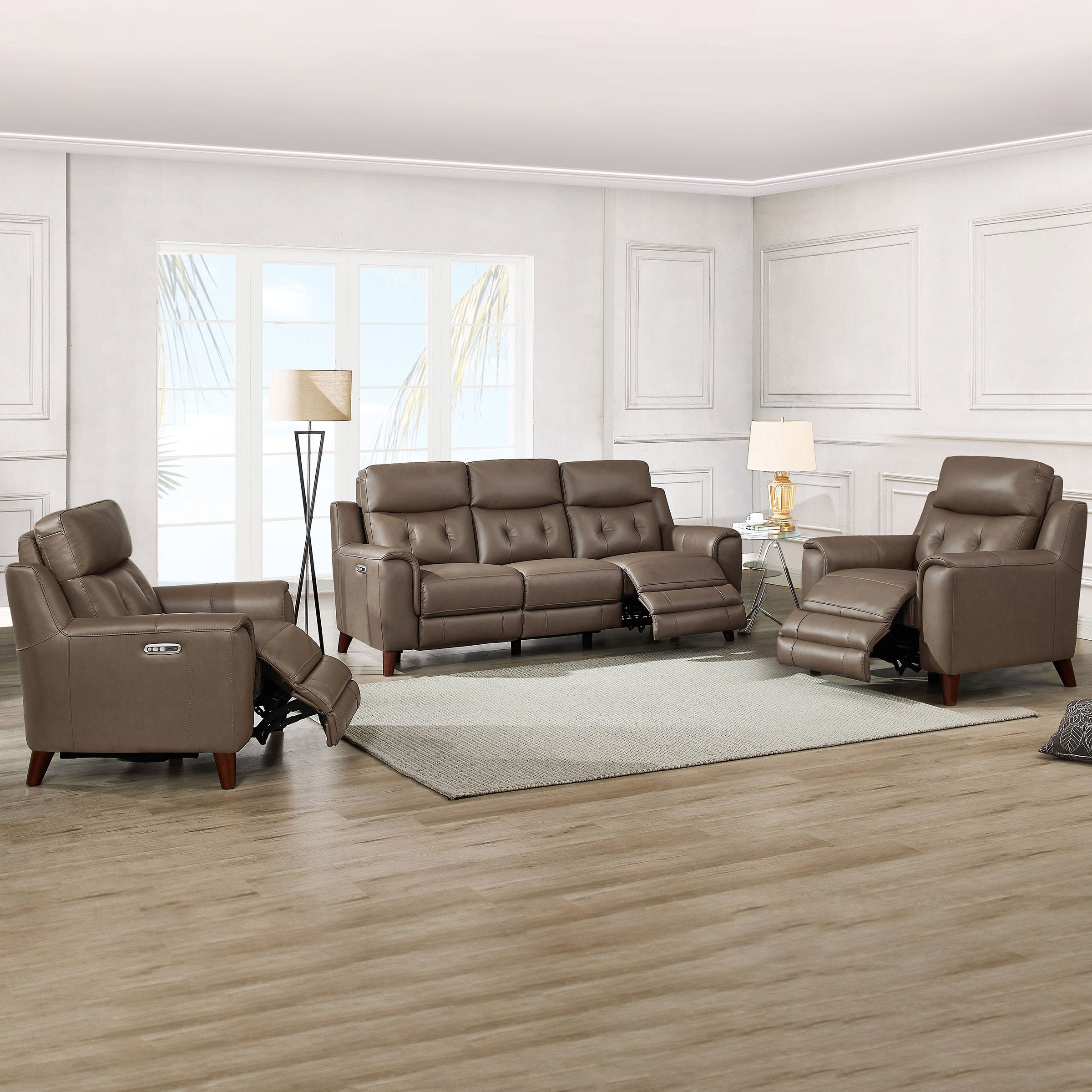 Prospera Home Malibu Top-grain Leather Power Reclining Sofa and 2 Chairs