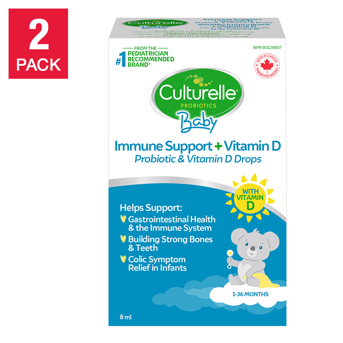 Culturelle Baby Immune Support + Vitamin D Probiotic, 2 x 8 mL