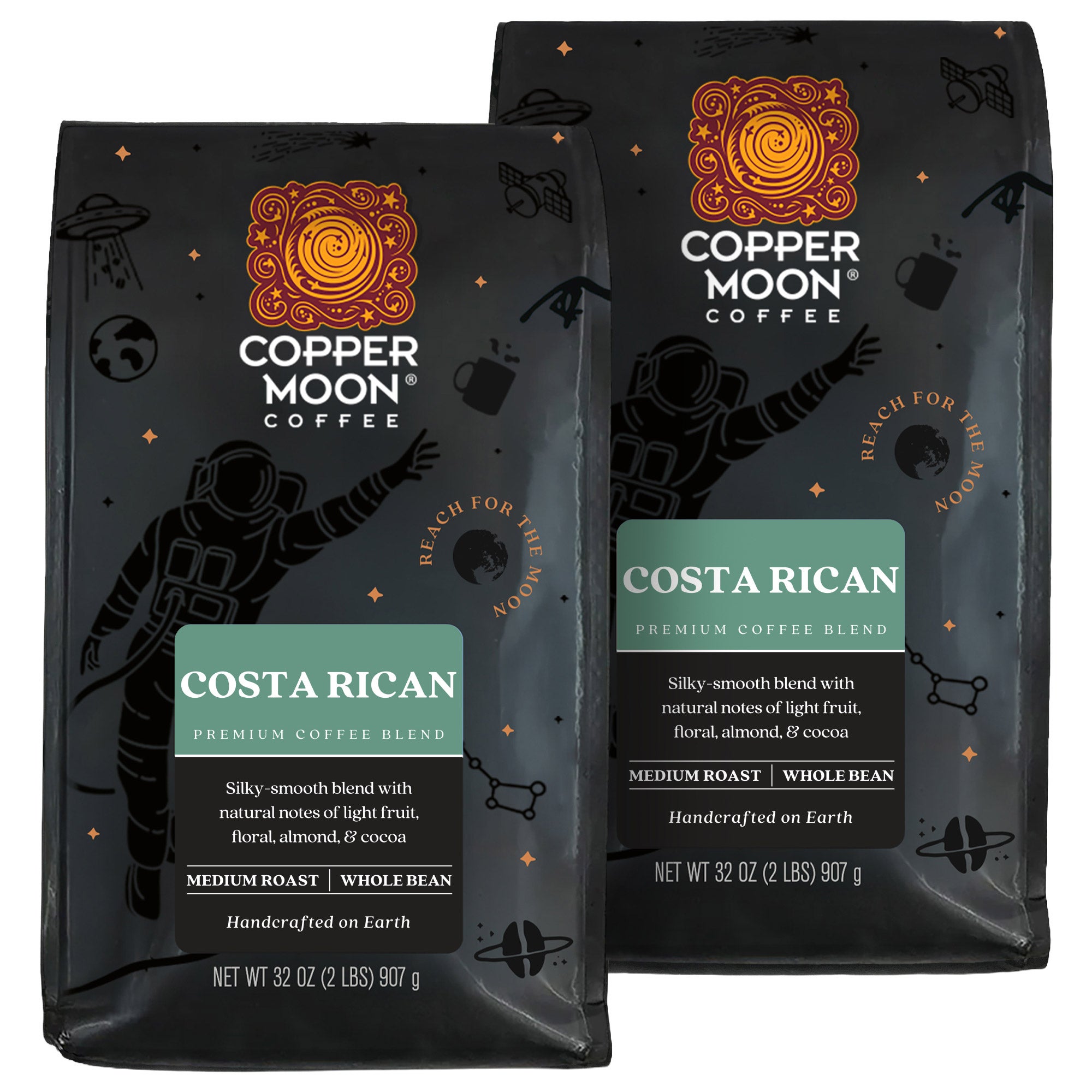 Copper Moon Costa Rica Blend, Medium Roast Whole Bean Coffee, 2 lb Bags, 2-Pack