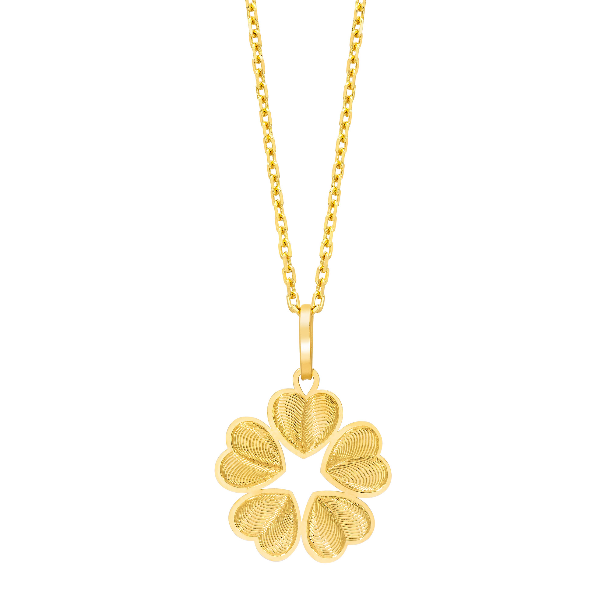 Diamond Cut Heart Clover Pendant Necklace in Yellow Gold