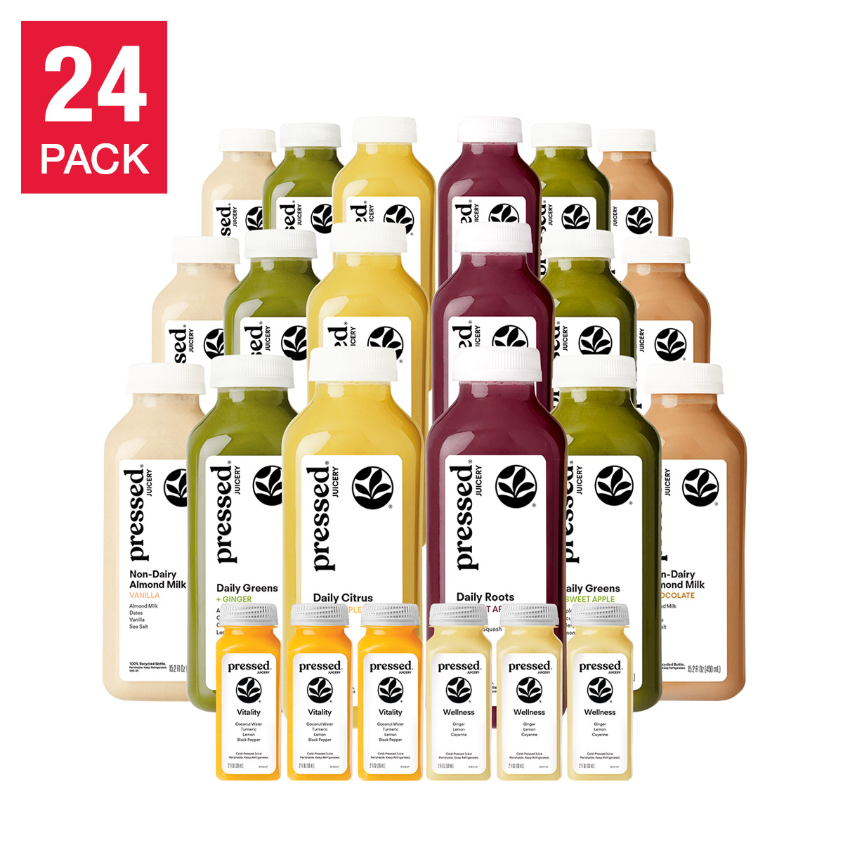 Pressed Juicery 3-day Juice Cleanse 24 bottles  18 Juices And 6 Shots