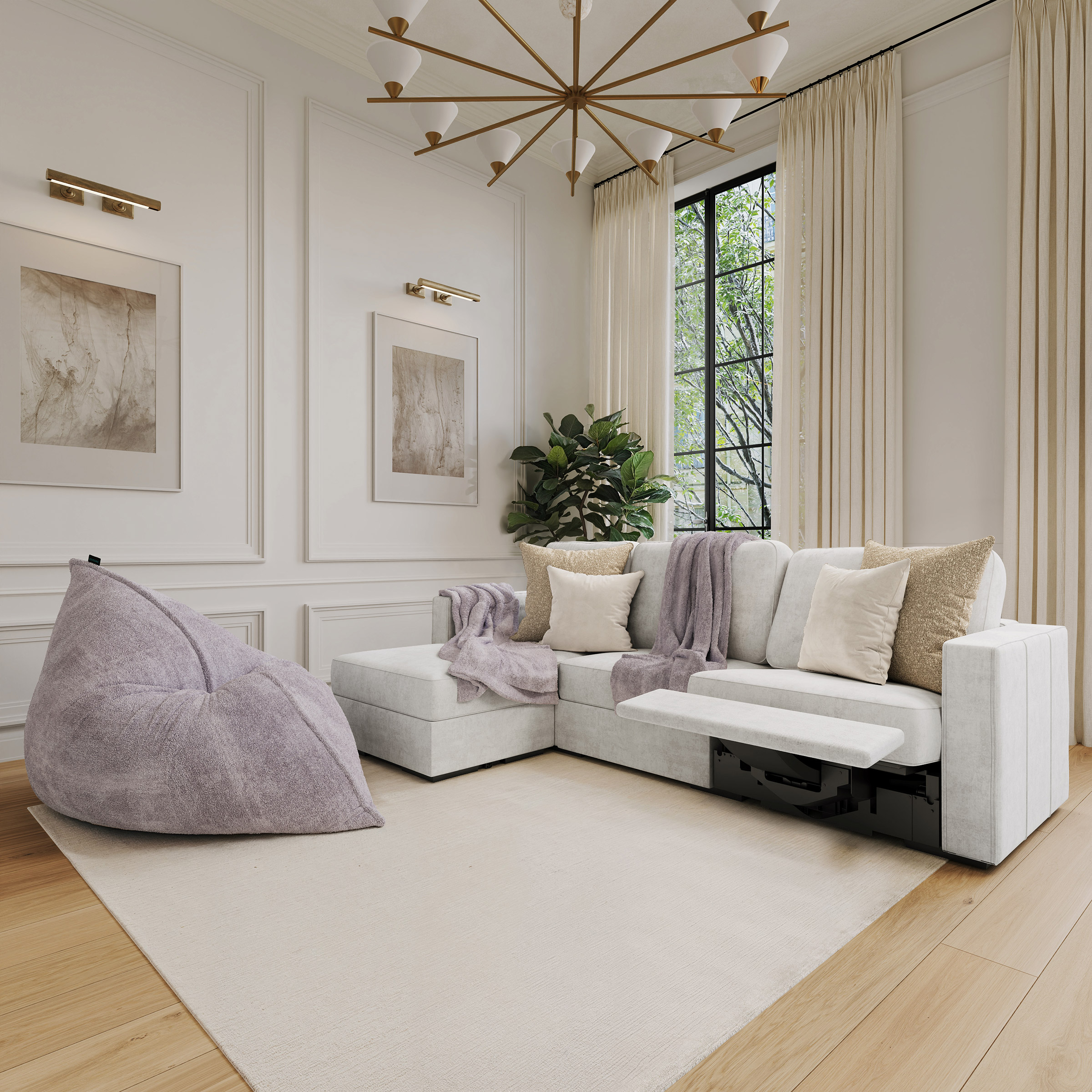 Lovesac Modular Sectional Sofa Bundle 4 Seats/5 Square Sides with Power Recliner and Storage