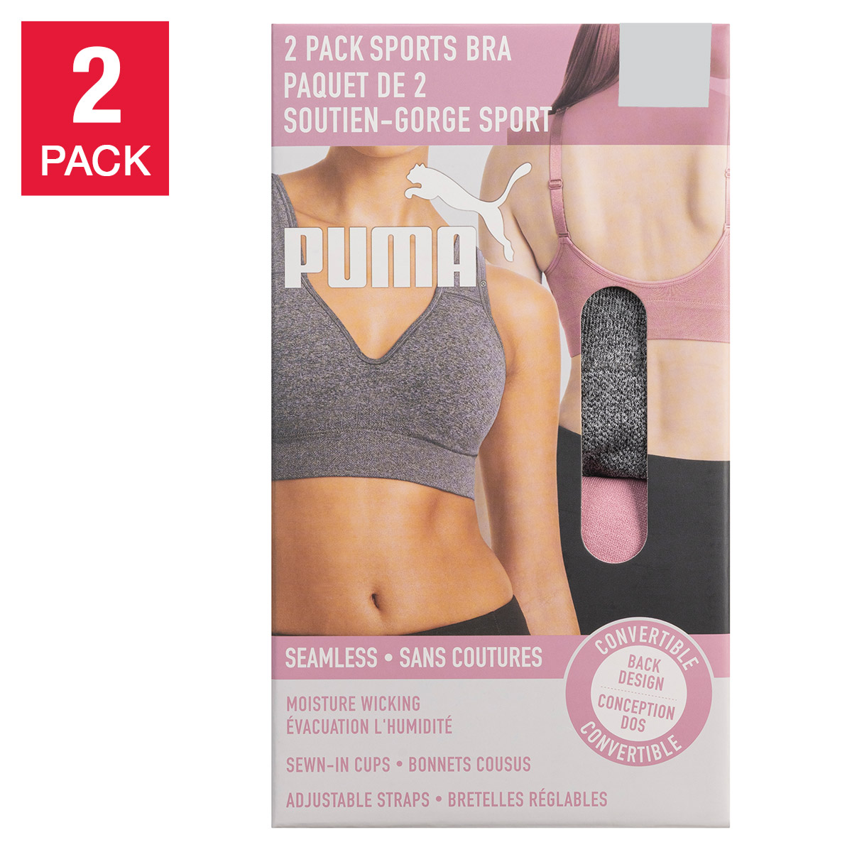 Puma Women's Sports Bra, 2-pack