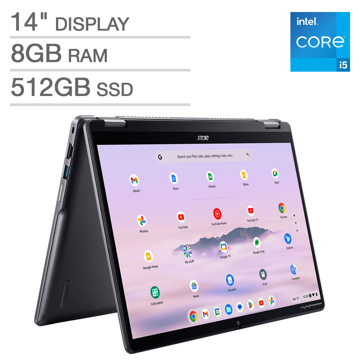 Acer Chromebook Plus Spin 514 – 14.0" WUXGA 1920 x 1200 IPS Display – Intel Core i5-1334U Processor – 8GB Memory – 512GB