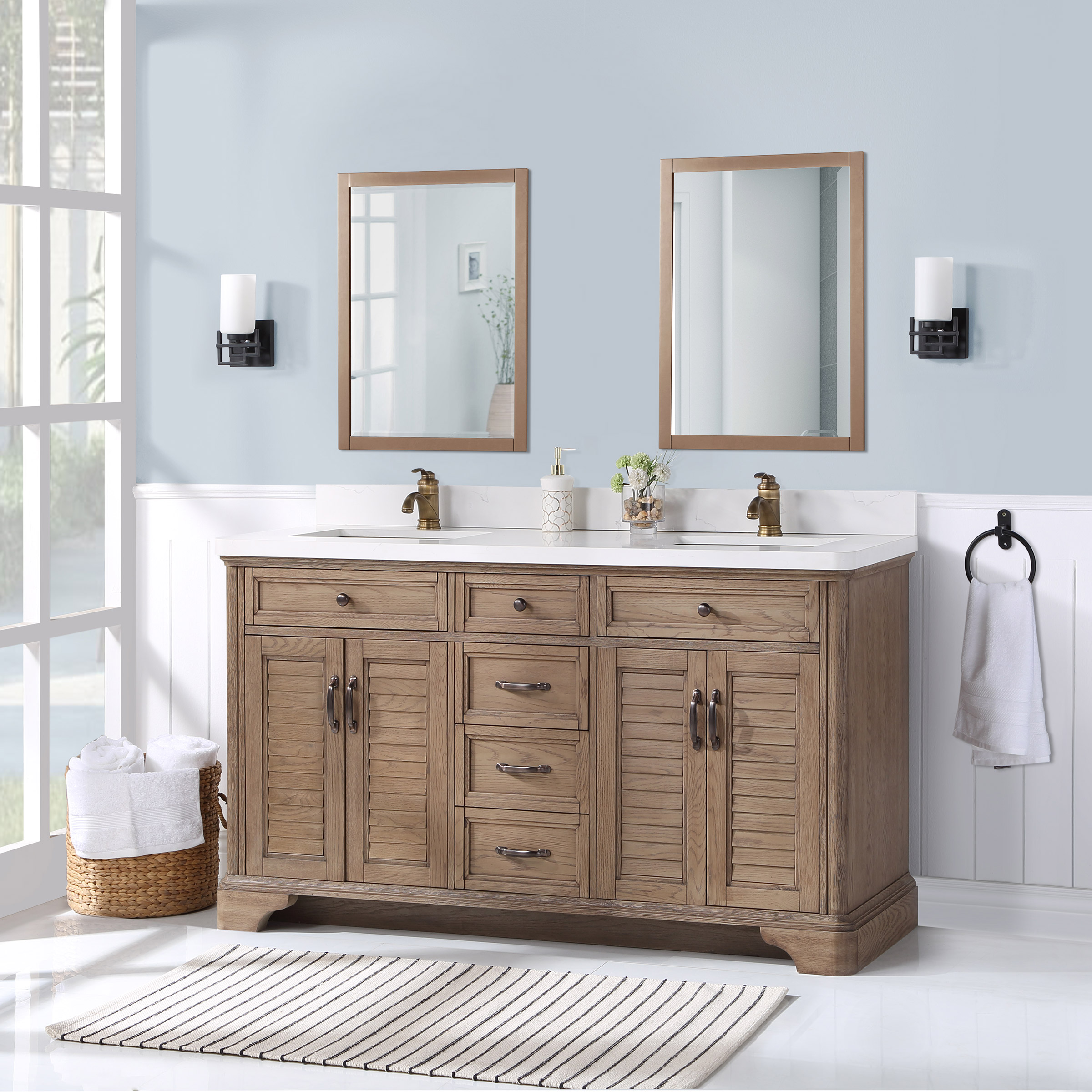 Northridge Home Augusta 60 in. Double Bathroom Vanity with Louvered Reversible Door