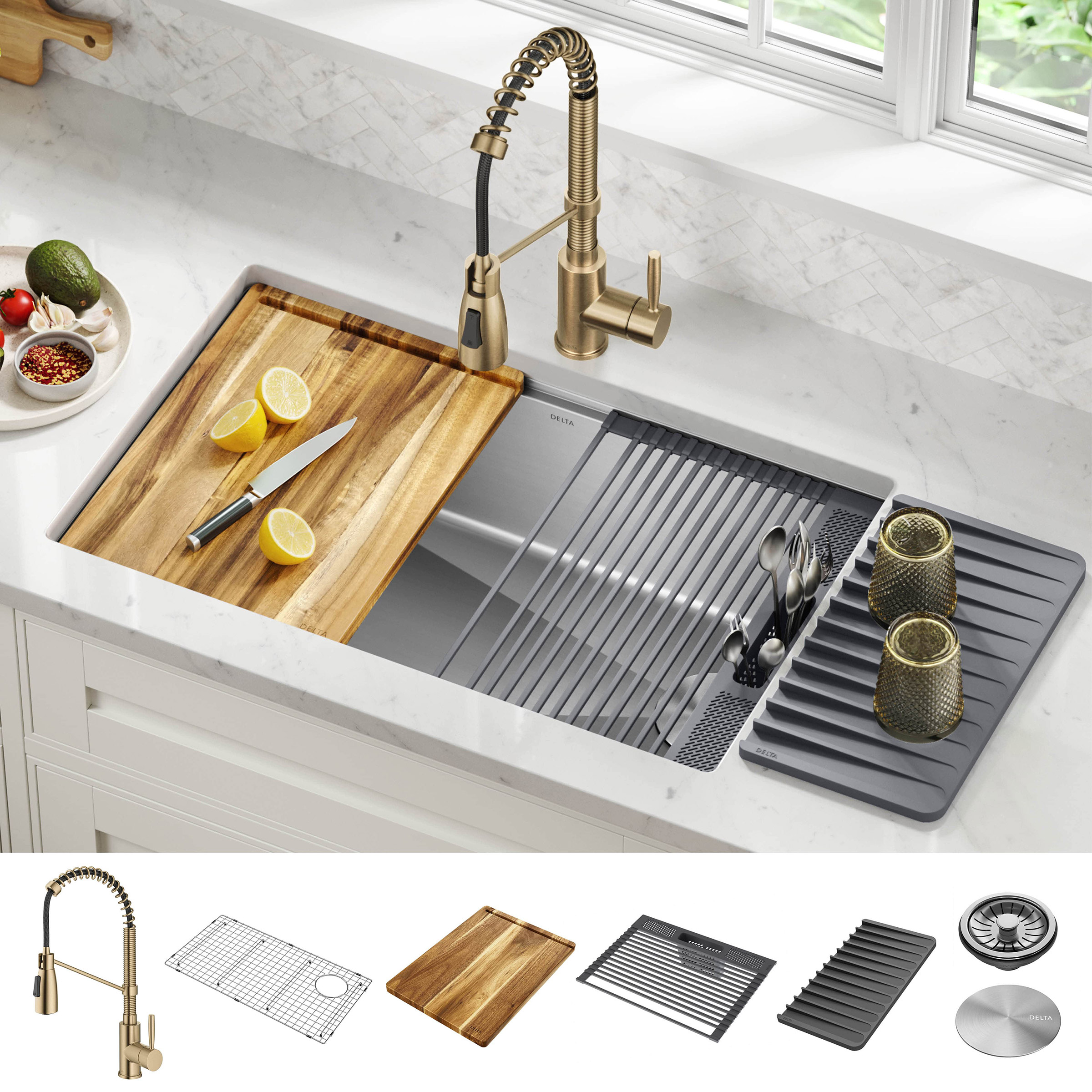 Delta 30” Undermount 16 Gauge Workstation Sink with 18” Kitchen Faucet