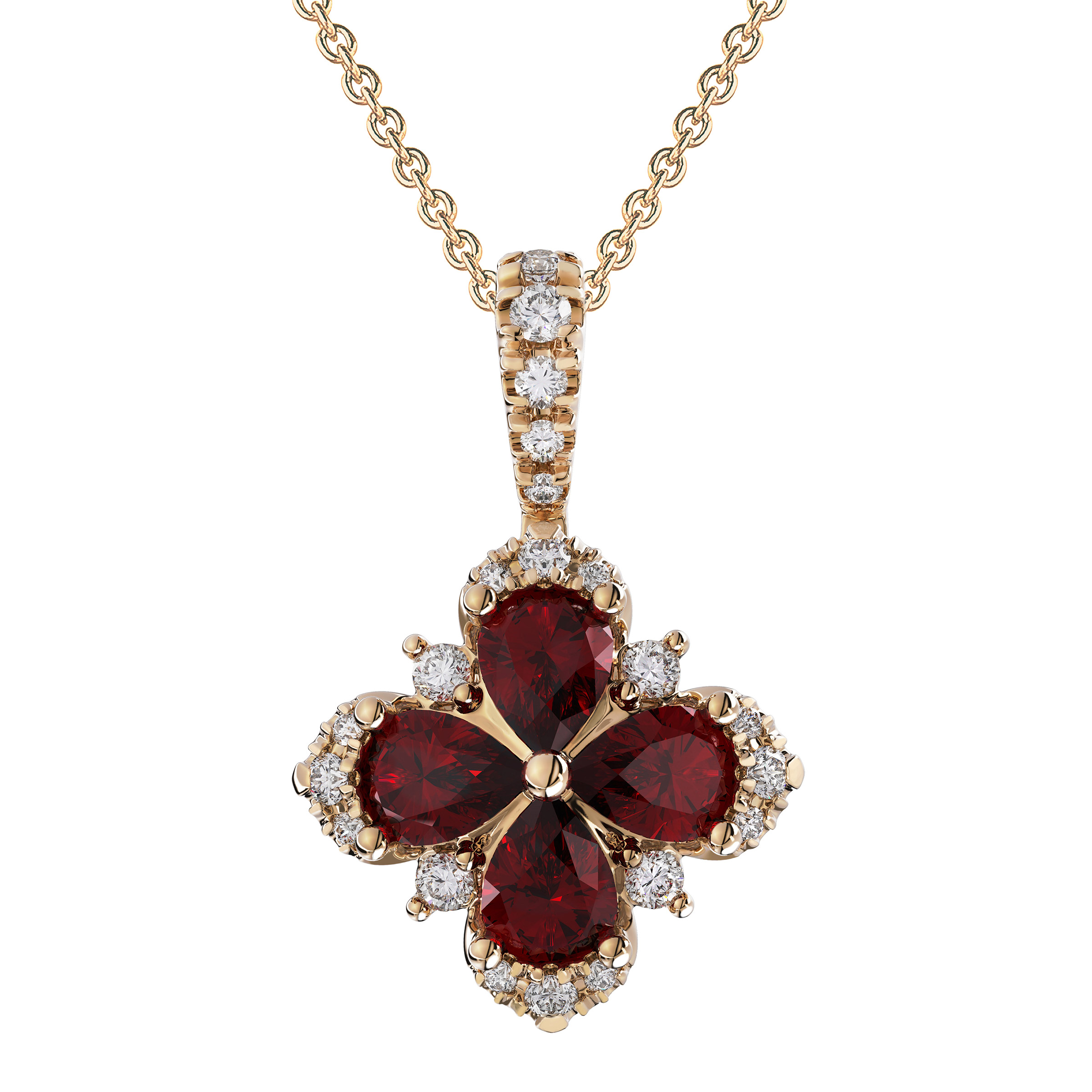 Pear Cut Ruby and Diamond Flower Pendant (0.13 ctw)