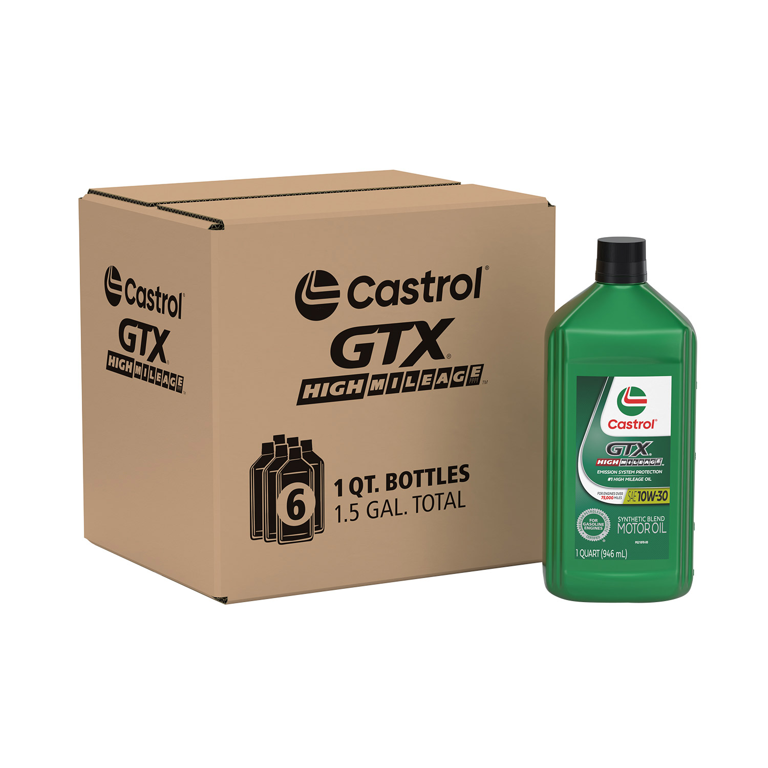 Castrol GTX High Mileage 10W-30 Synthetic Blend Motor Oil 1-Quart  6-Pack