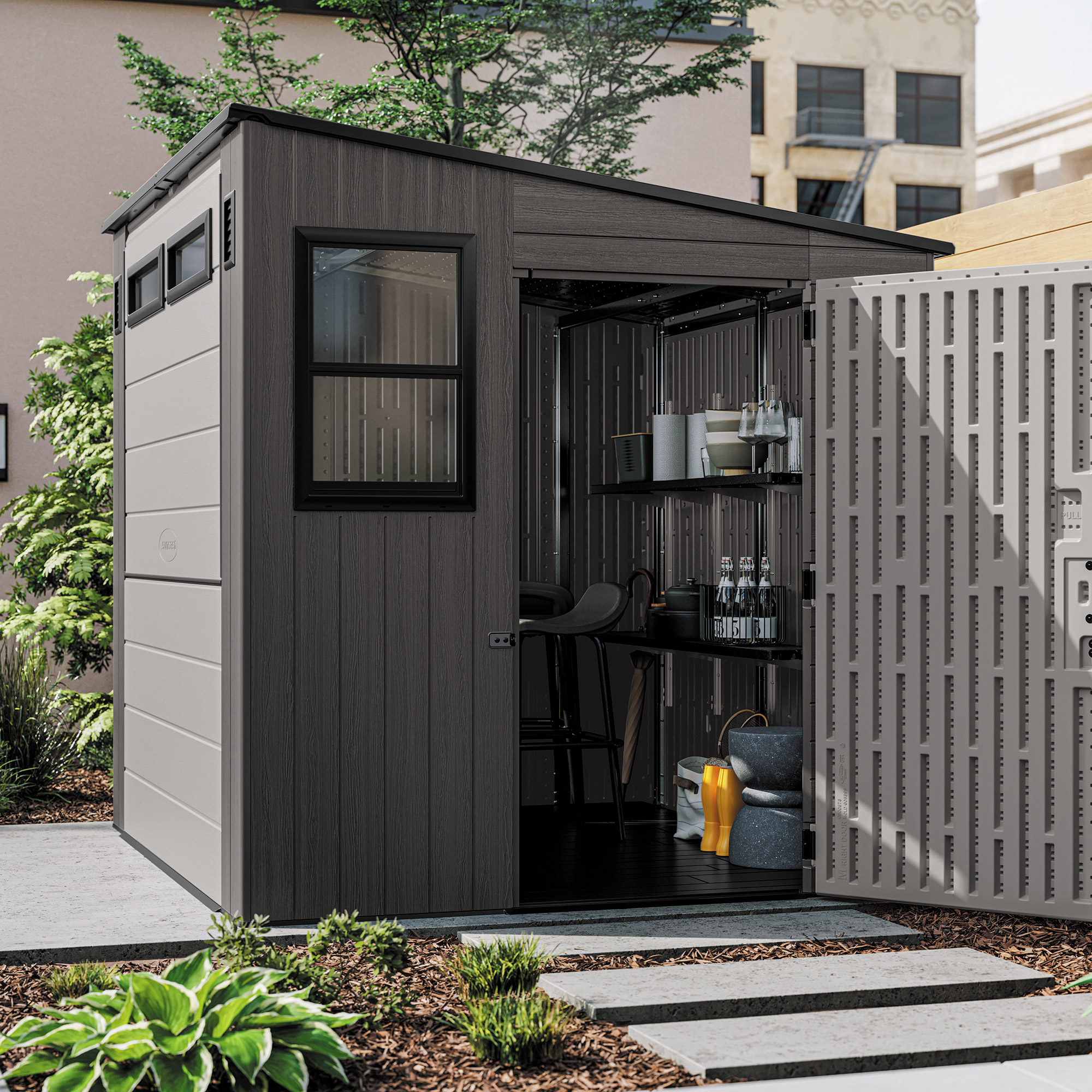 Suncast 8 ft. x 7 ft. Cabana Storage and Entertainment Shed | Costco