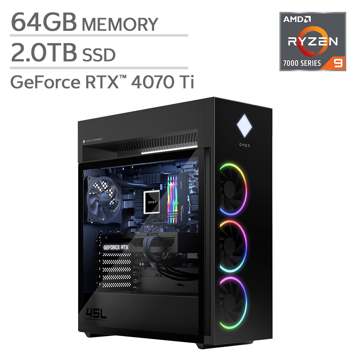 HP OMEN 45L Gaming Desktop - AMD Ryzen 9 7900X - GeForce RTX 4070