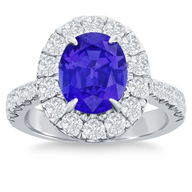 2.93CT OVAL CUT TANZANITE & 1.29CTW DIAMOND 18KT WG RING