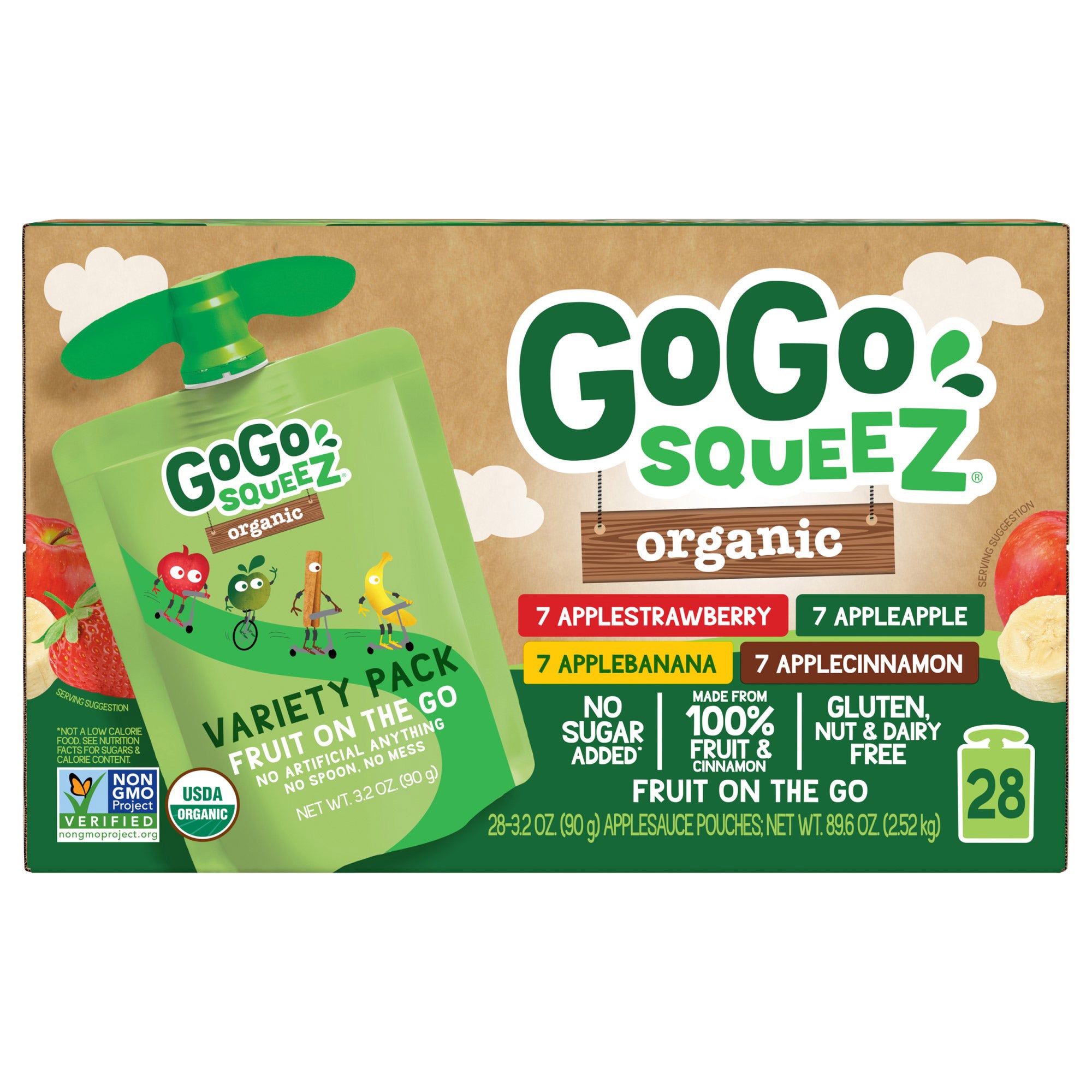 GoGo SqueeZ, Organic Applesauce, Variety Pack, 3.2 oz, 28-Count