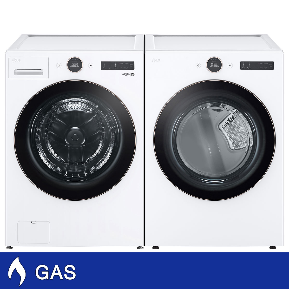 LG 5.0 cu. ft. Mega Capacity Smart Front Load Washer with TurboWash 360 and 7.4 cu. ft. GAS Dryer with AI Sensor Dry and TurboSteam