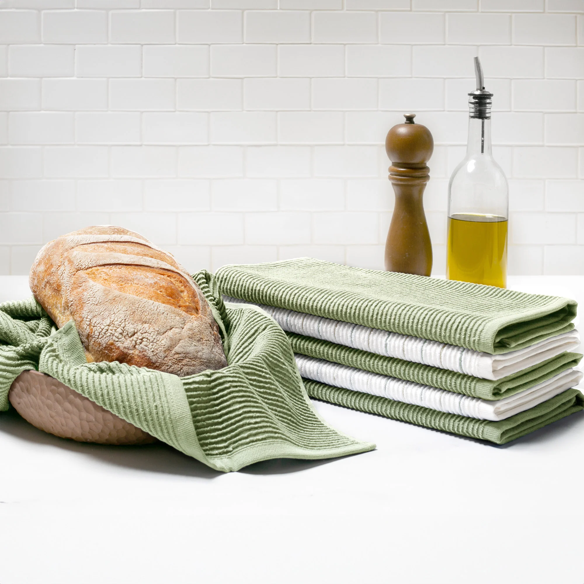 Turkish Cotton 6-piece Kitchen Towel Set - Green