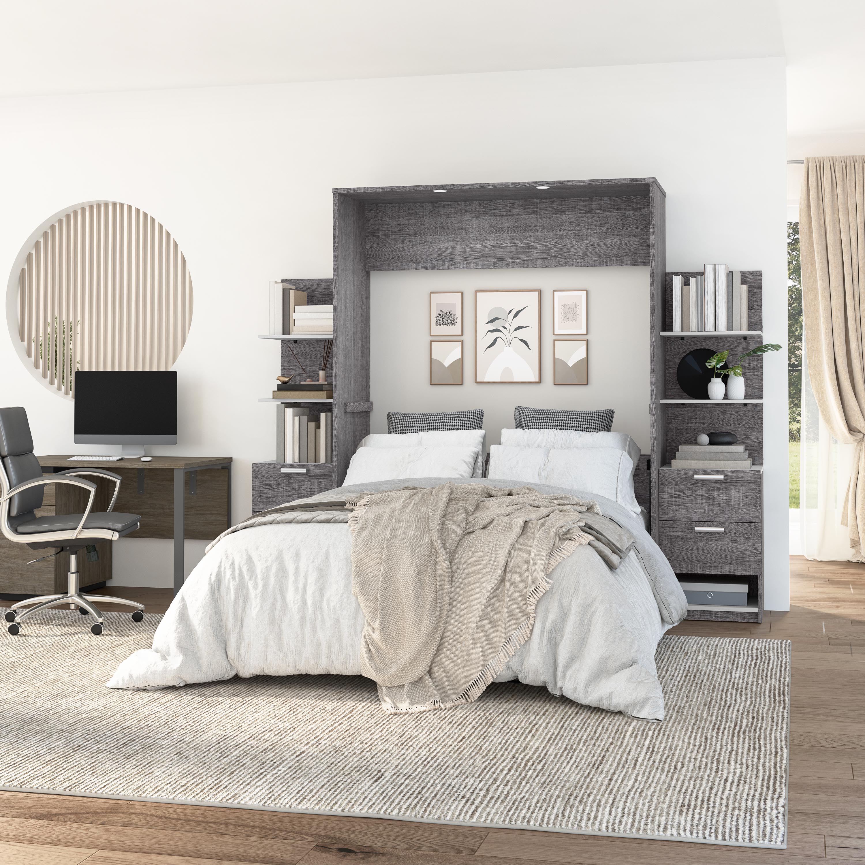 Bestar Cielo 3-piece Queen Wall Bed with 2 Night Stands