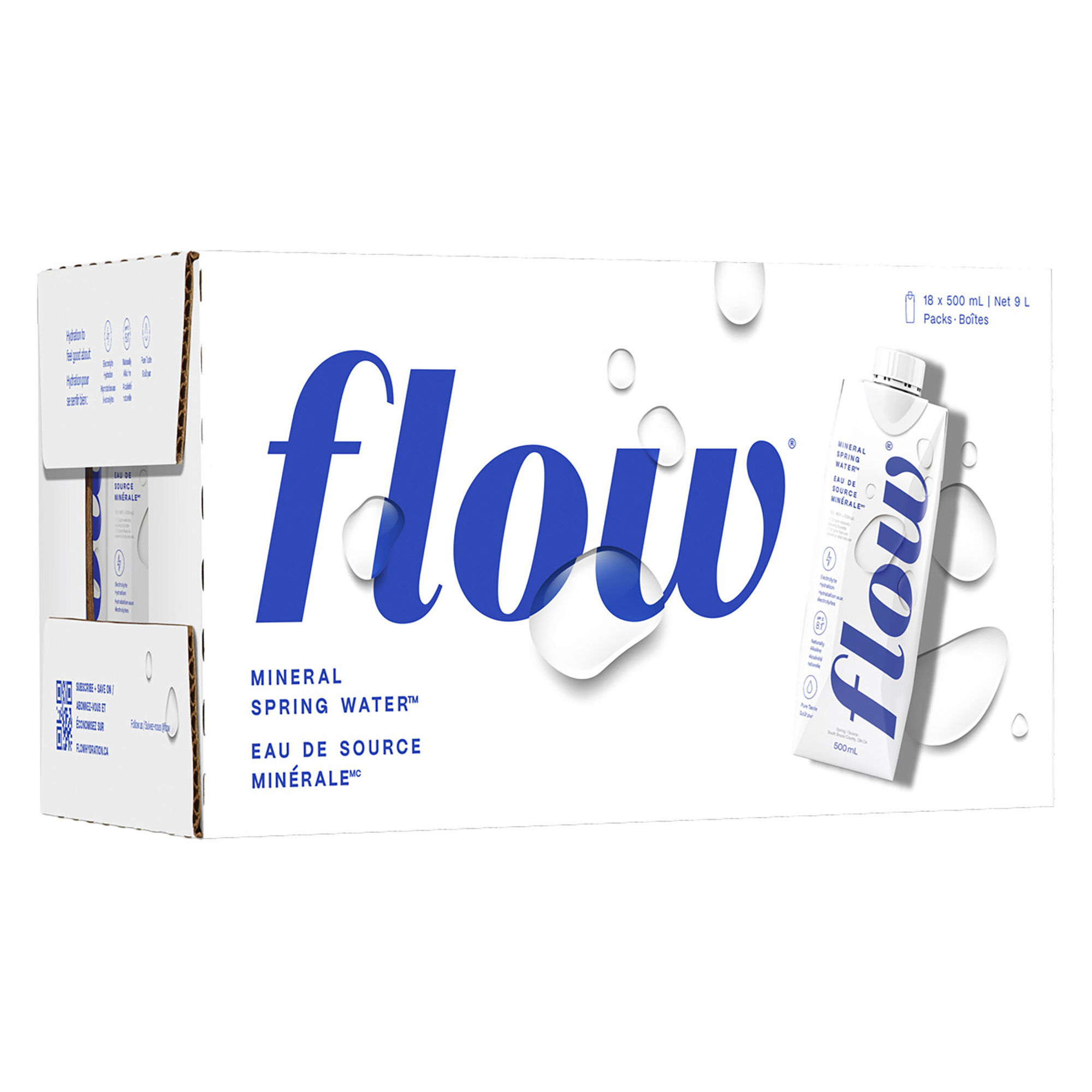 Flow Naturally Alkaline Spring Water, 18 × 500 mL
